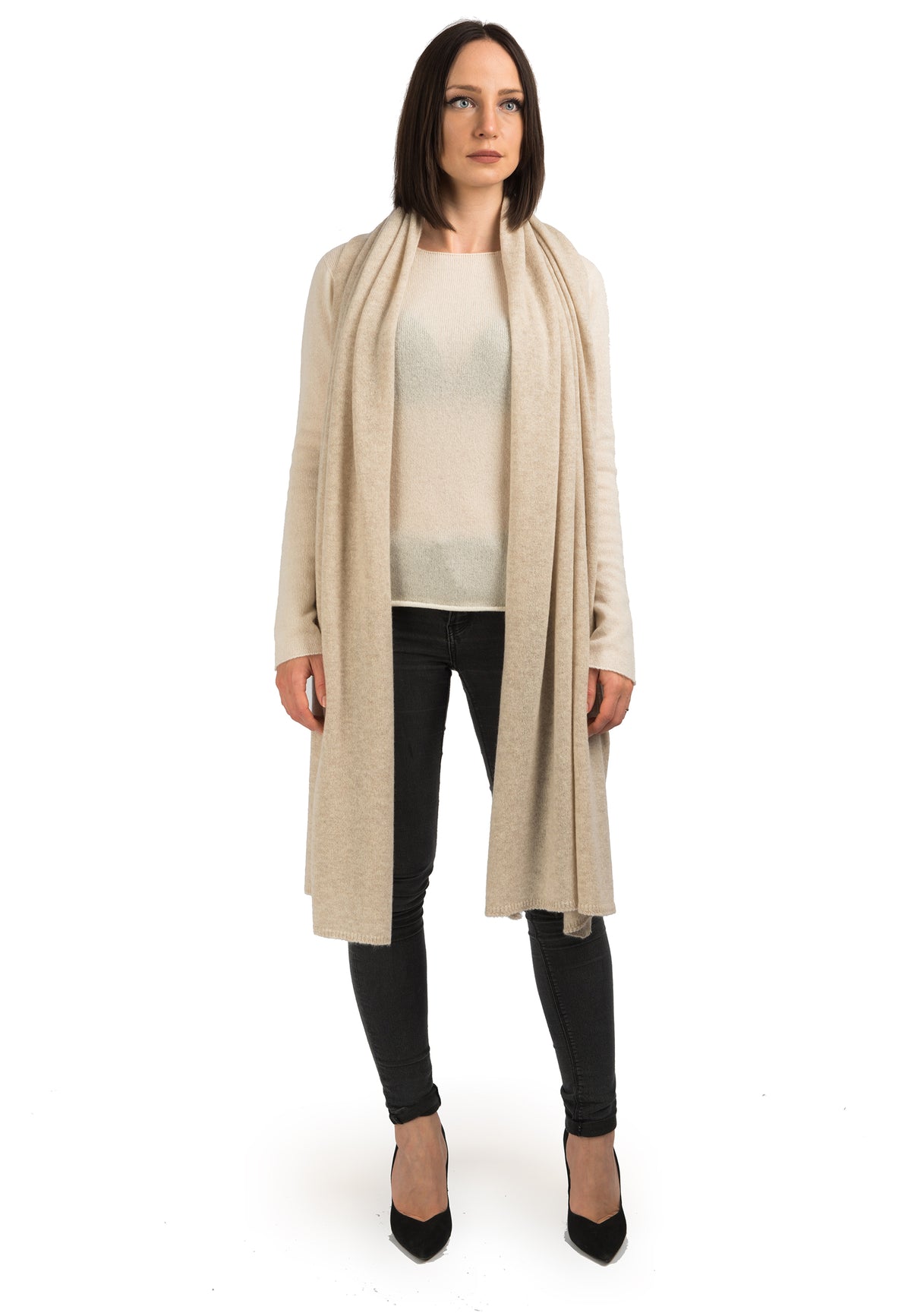 Women's 100% cashmere wrap, colour Beige, view 2 | Dalle Piane Cashmere