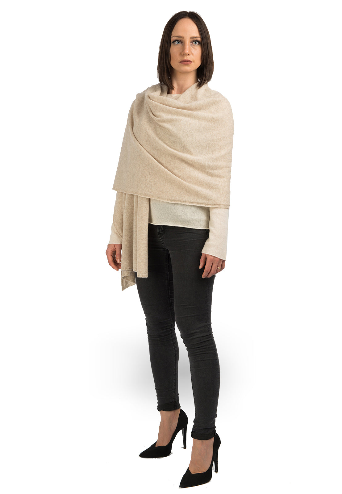 Women's 100% cashmere wrap, colour Beige | Dalle Piane Cashmere
