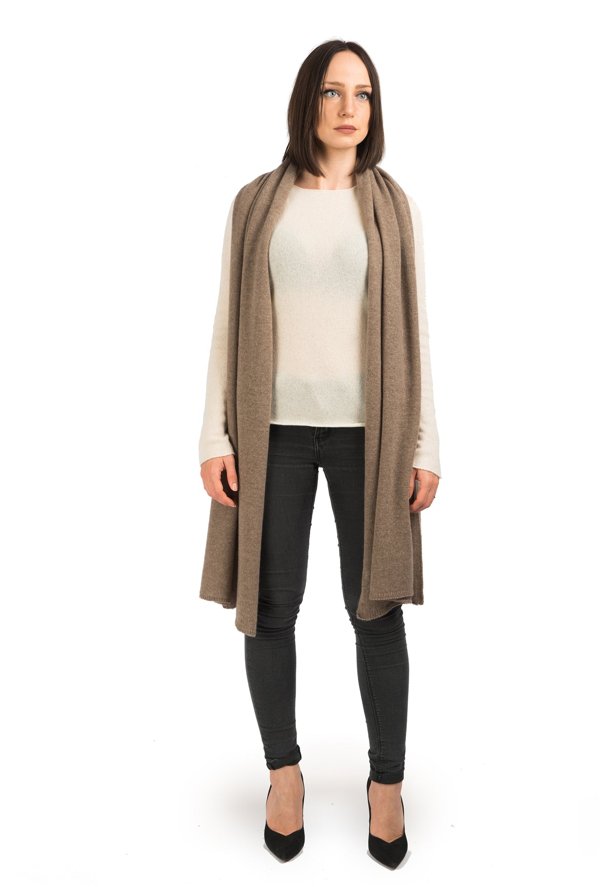 Women's 100% cashmere wrap, colour Mink, view 2 | Dalle Piane Cashmere