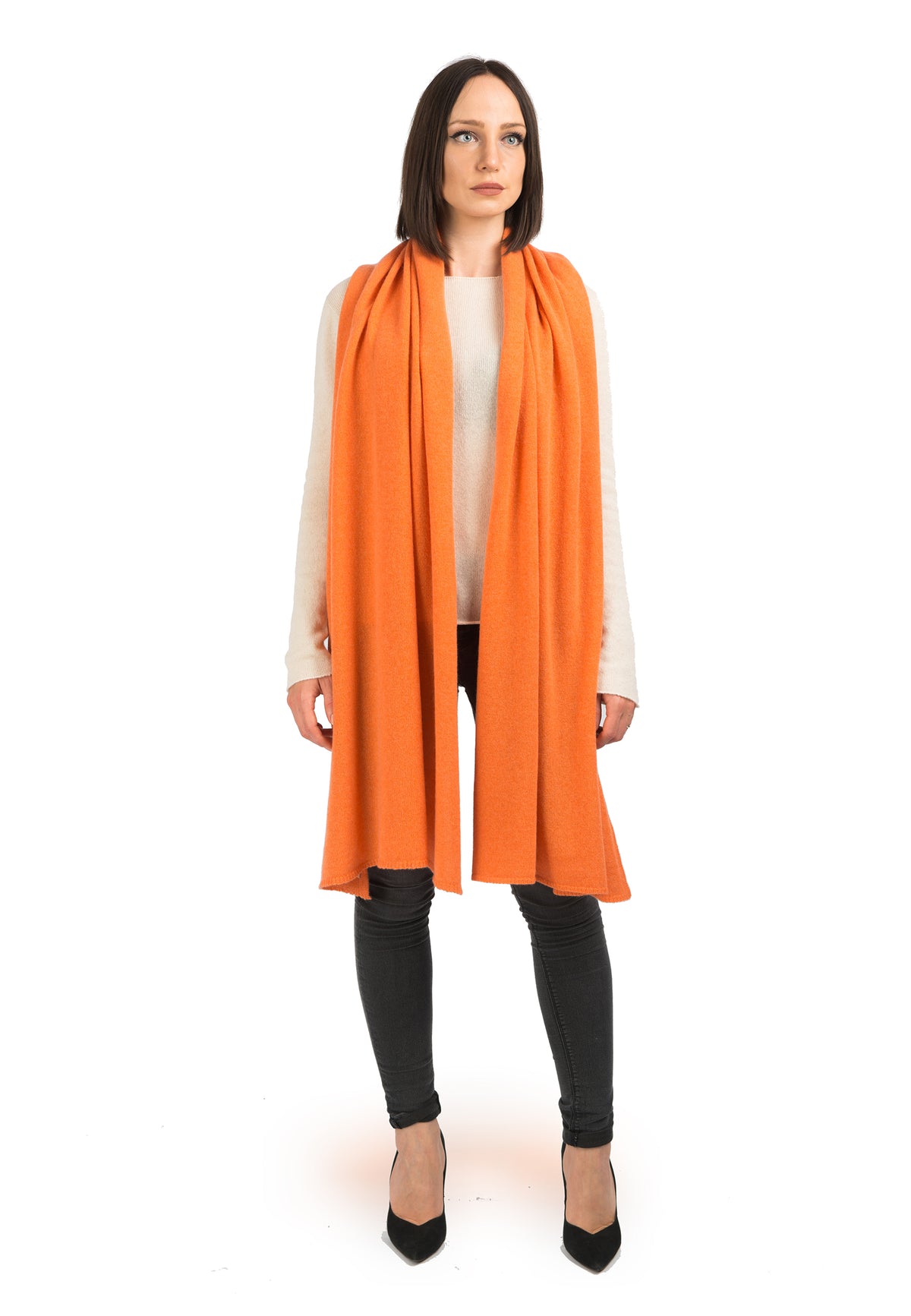 Women's 100% cashmere wrap, colour Orange, view 2 | Dalle Piane Cashmere