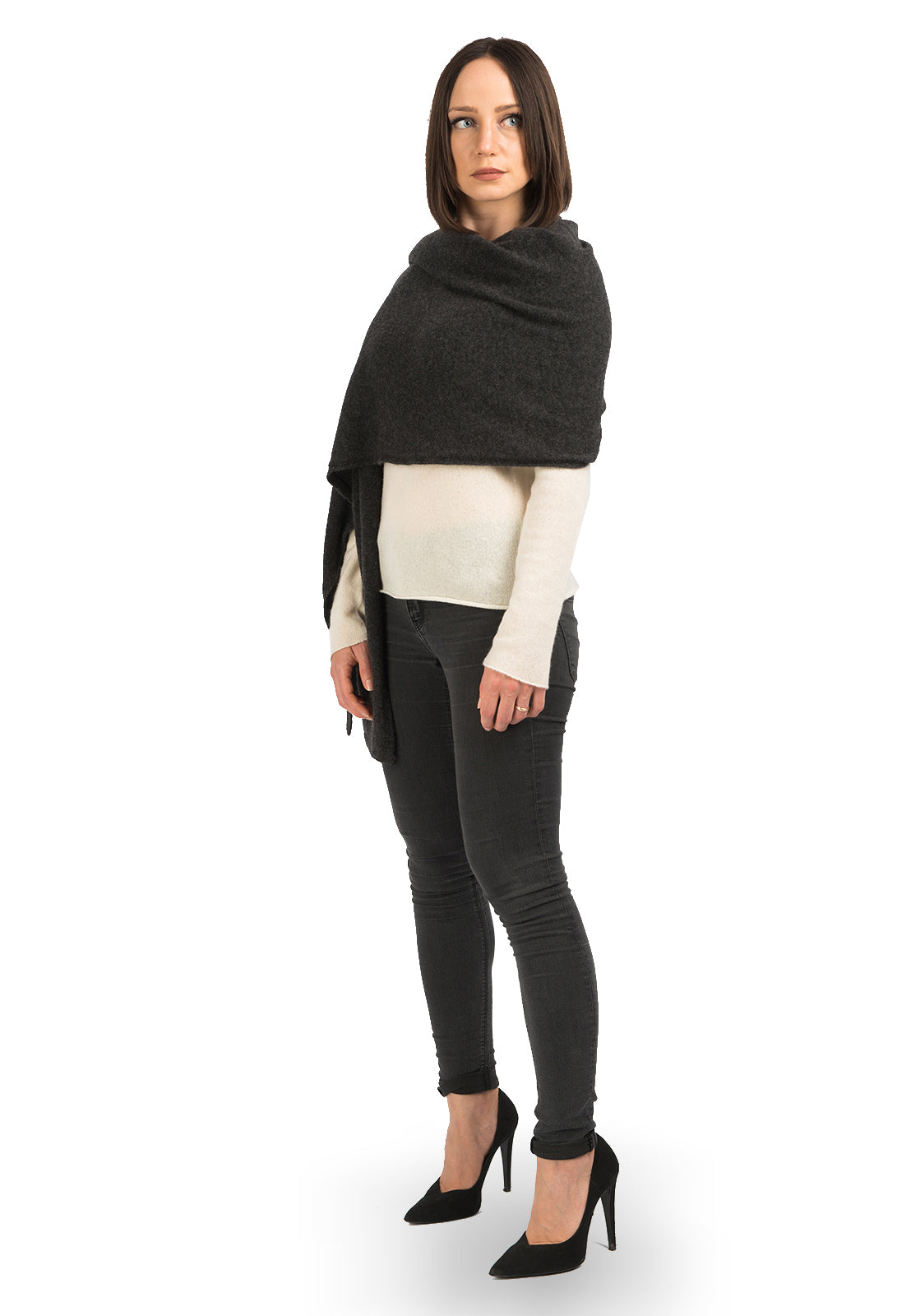 Women's 100% cashmere wrap, colour Anthracite | Dalle Piane Cashmere