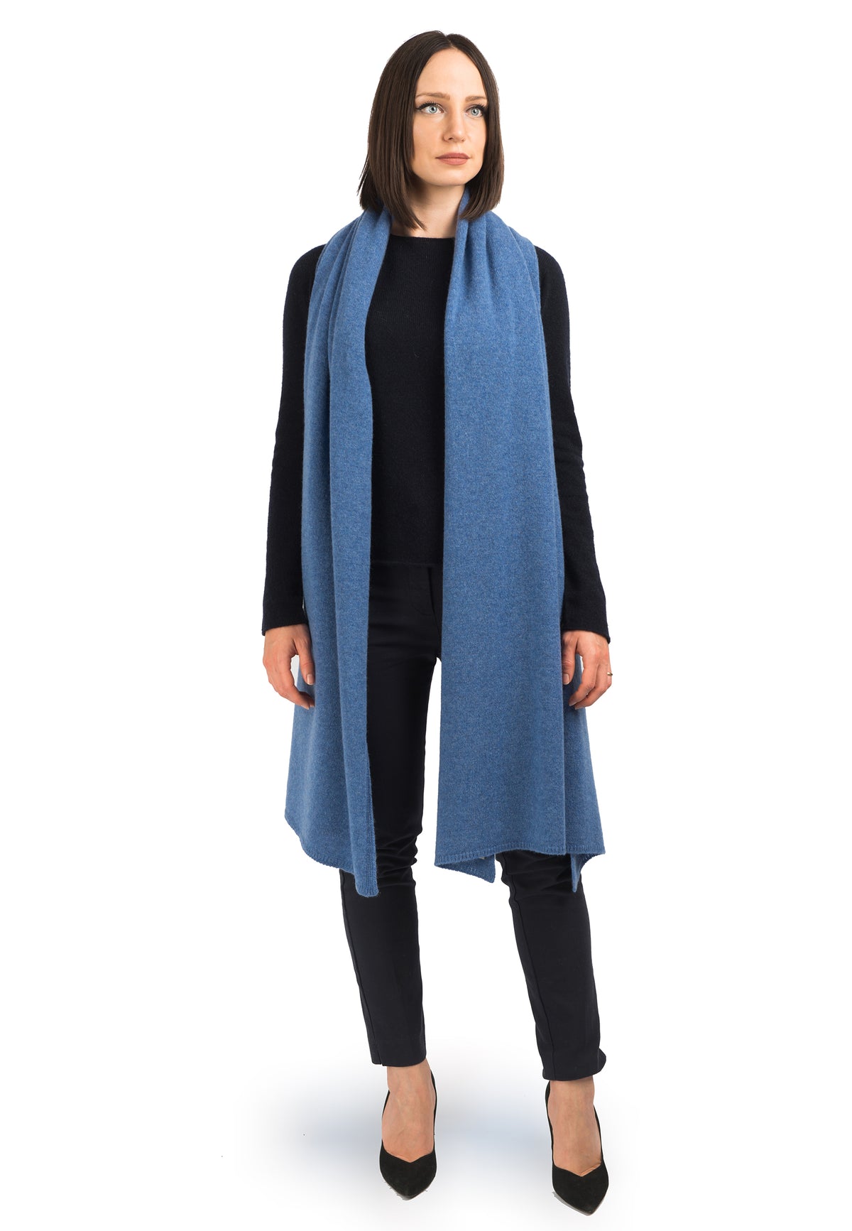 Women's 100% cashmere wrap, colour Light Blue, view 2 | Dalle Piane Cashmere