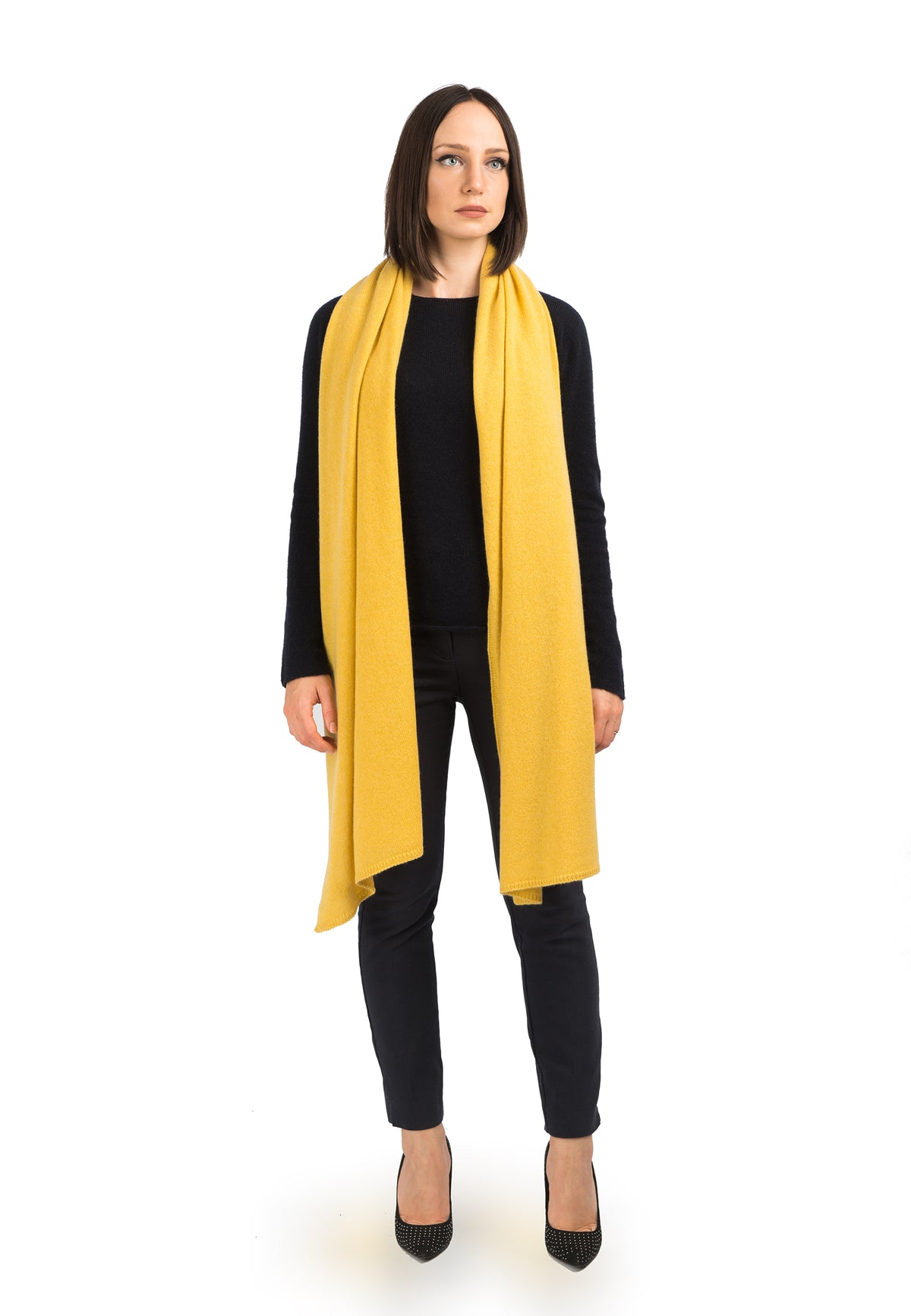 Women's 100% cashmere wrap, colour Yellow, view 2 | Dalle Piane Cashmere