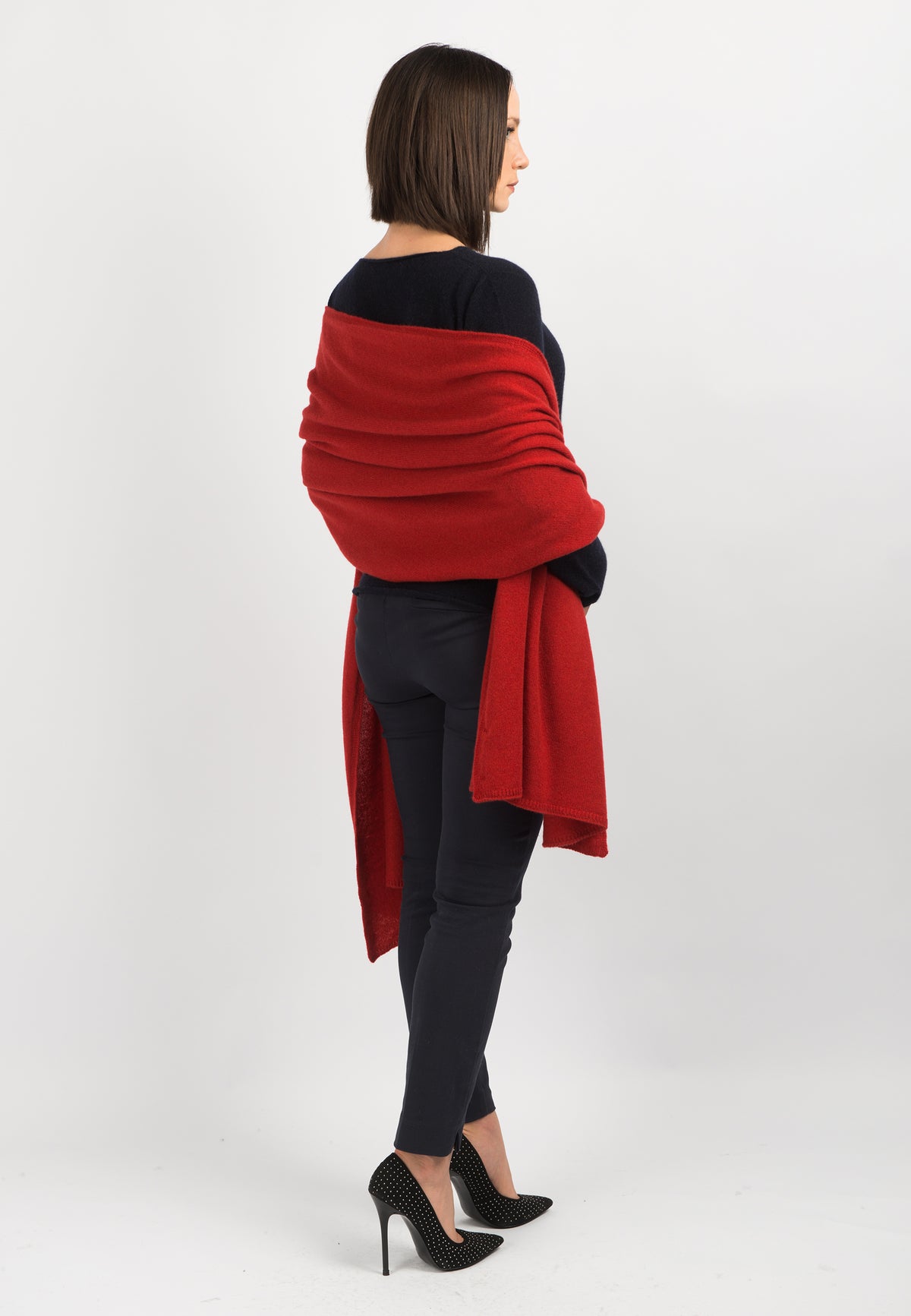 Women's 100% cashmere wrap, colour Red, view 3 | Dalle Piane Cashmere