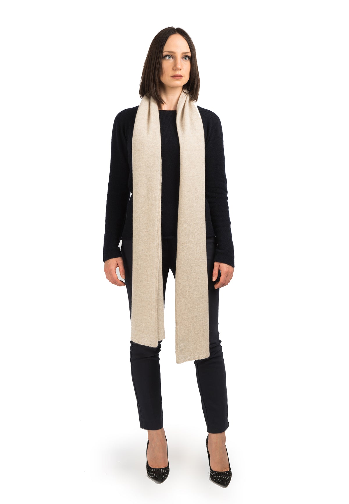 Women's wide 100% cashmere scarf, colour Beige | Dalle Piane Cashmere