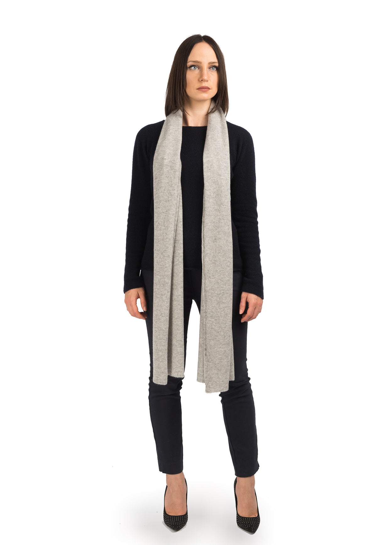 Women's wide 100% cashmere scarf, colour Grey | Dalle Piane Cashmere