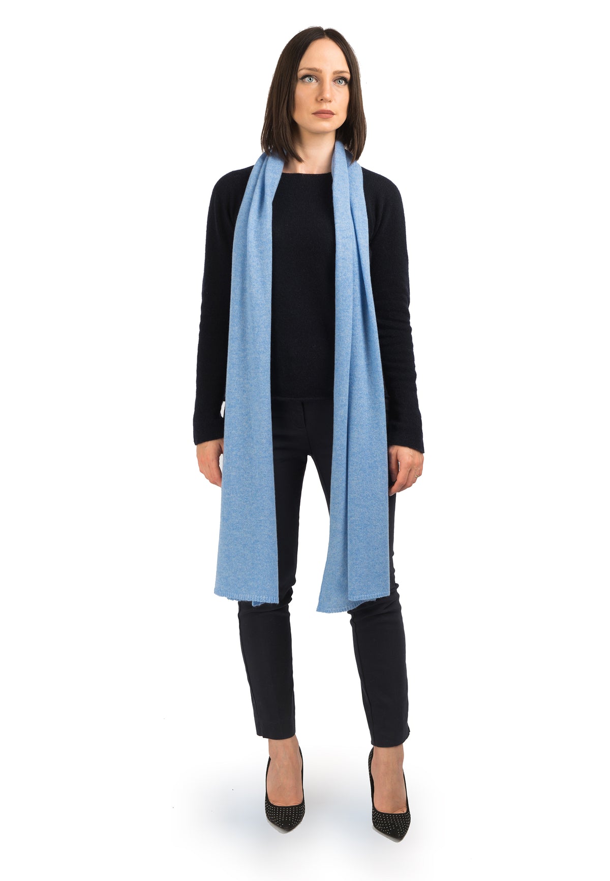 Women's wide 100% cashmere scarf, colour Sky | Dalle Piane Cashmere