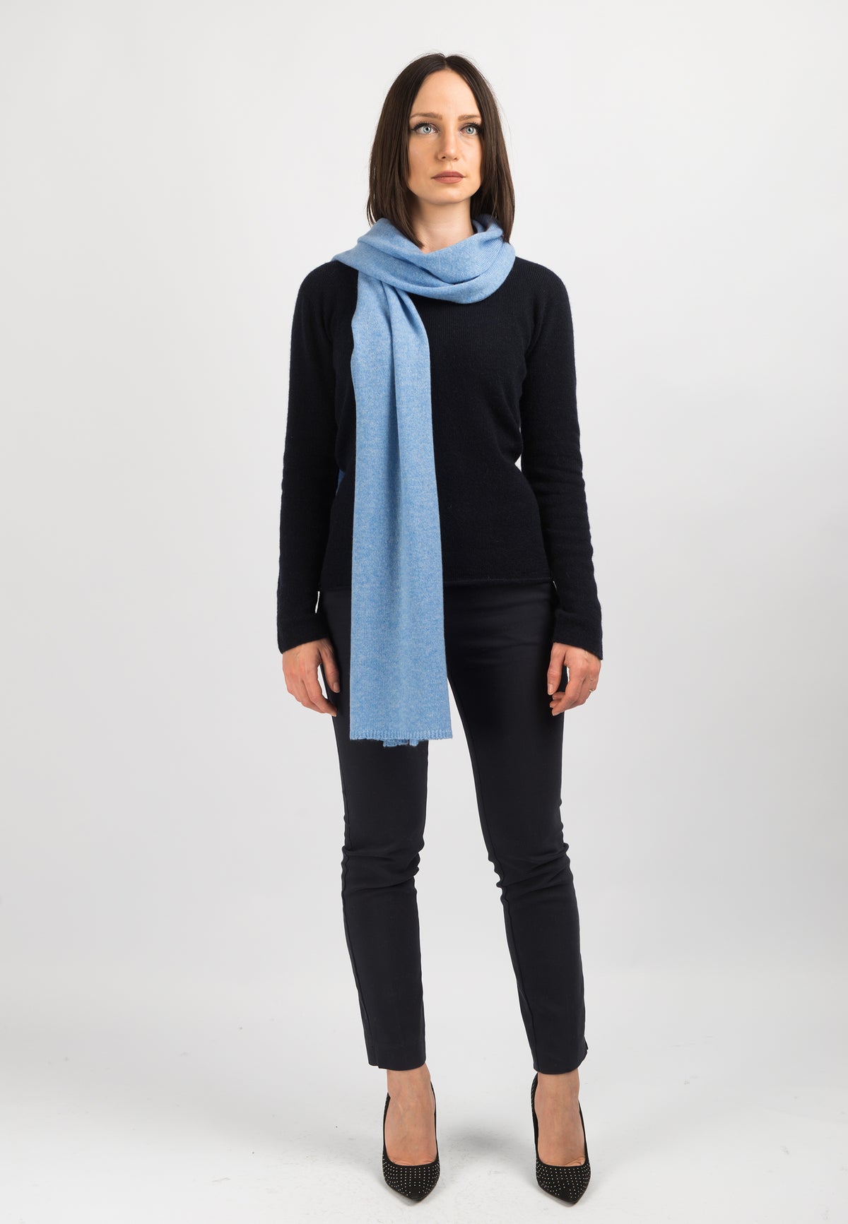 Women's wide 100% cashmere scarf, colour Sky, view 3 | Dalle Piane Cashmere
