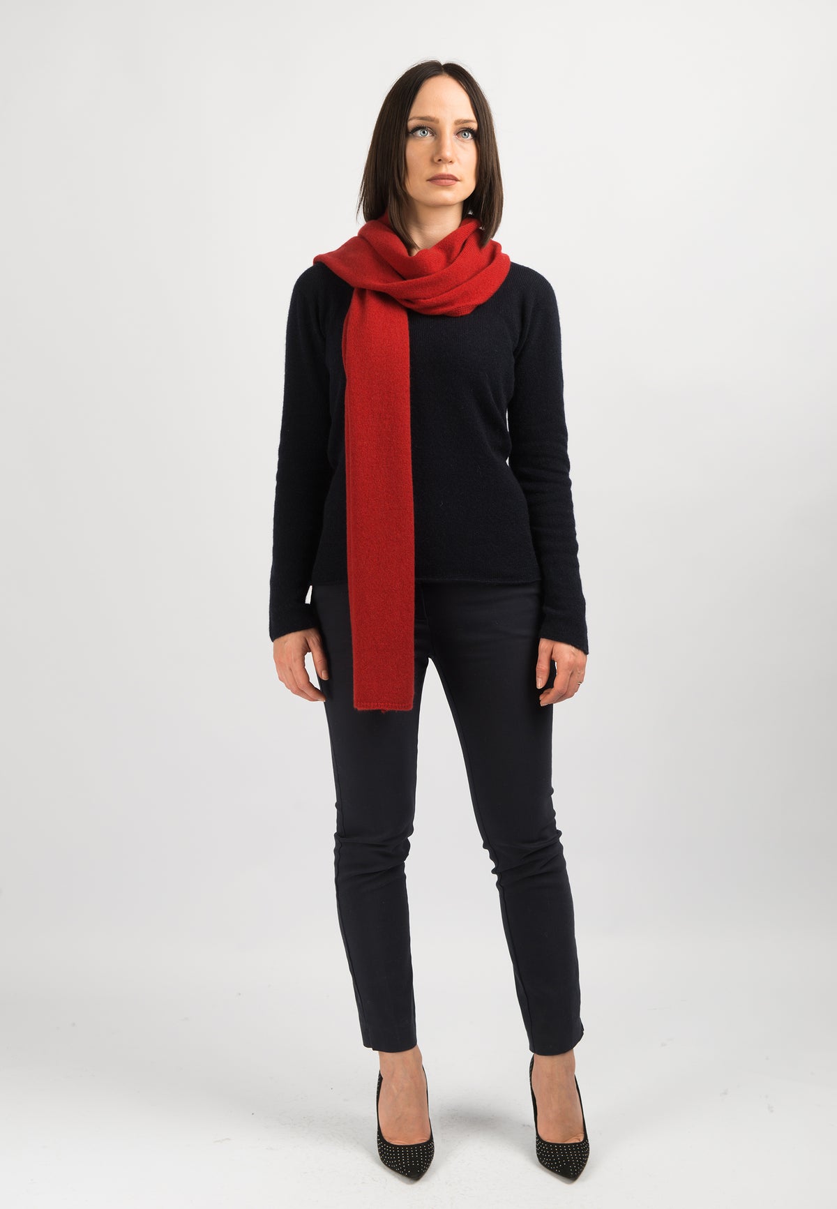 Women's wide 100% cashmere scarf, colour Red, view 3 | Dalle Piane Cashmere