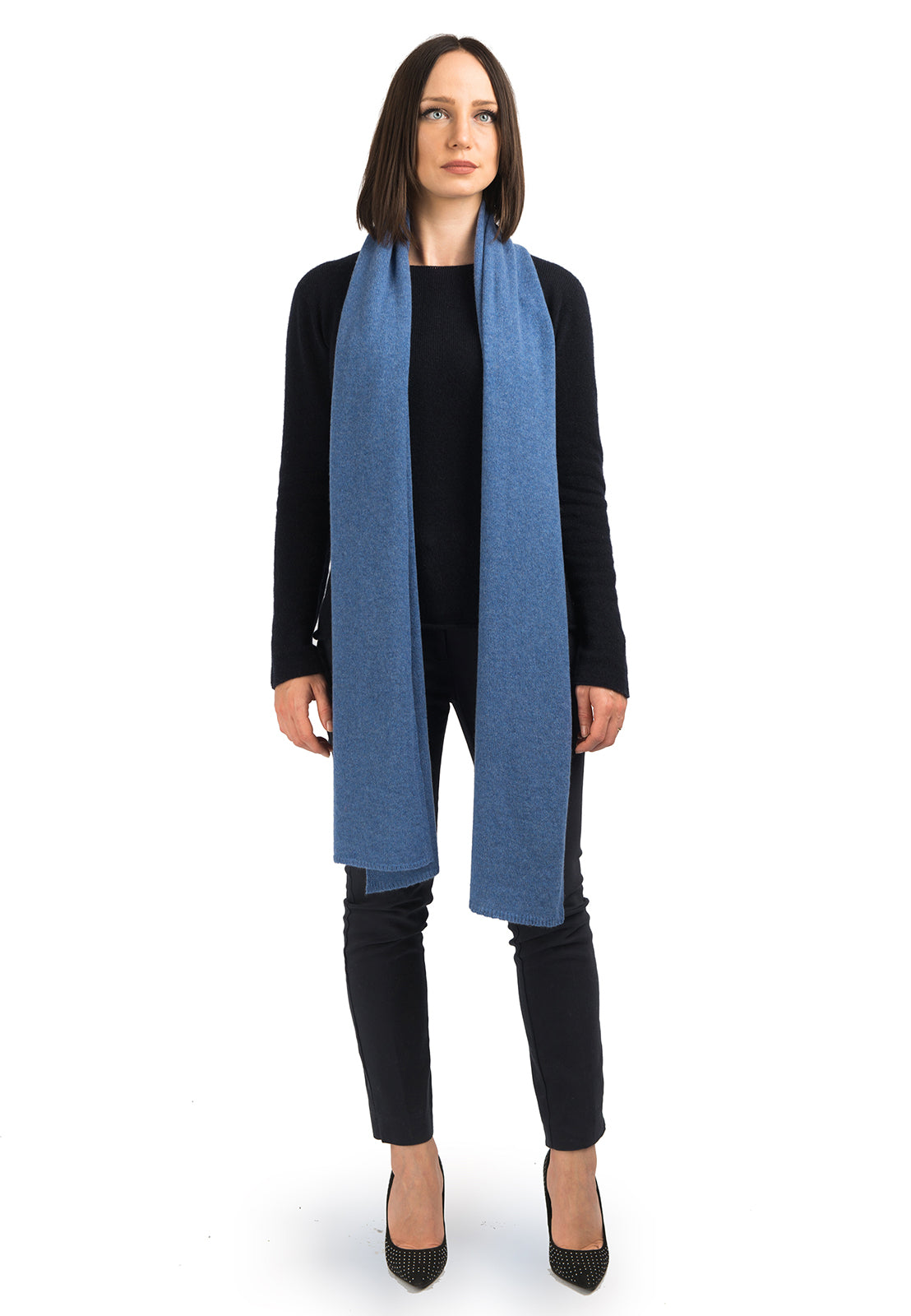 Women's wide 100% cashmere scarf, colour Light Blue | Dalle Piane Cashmere