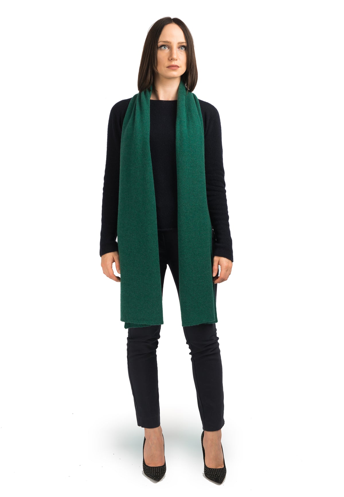 Women's wide 100% cashmere scarf, colour Green | Dalle Piane Cashmere
