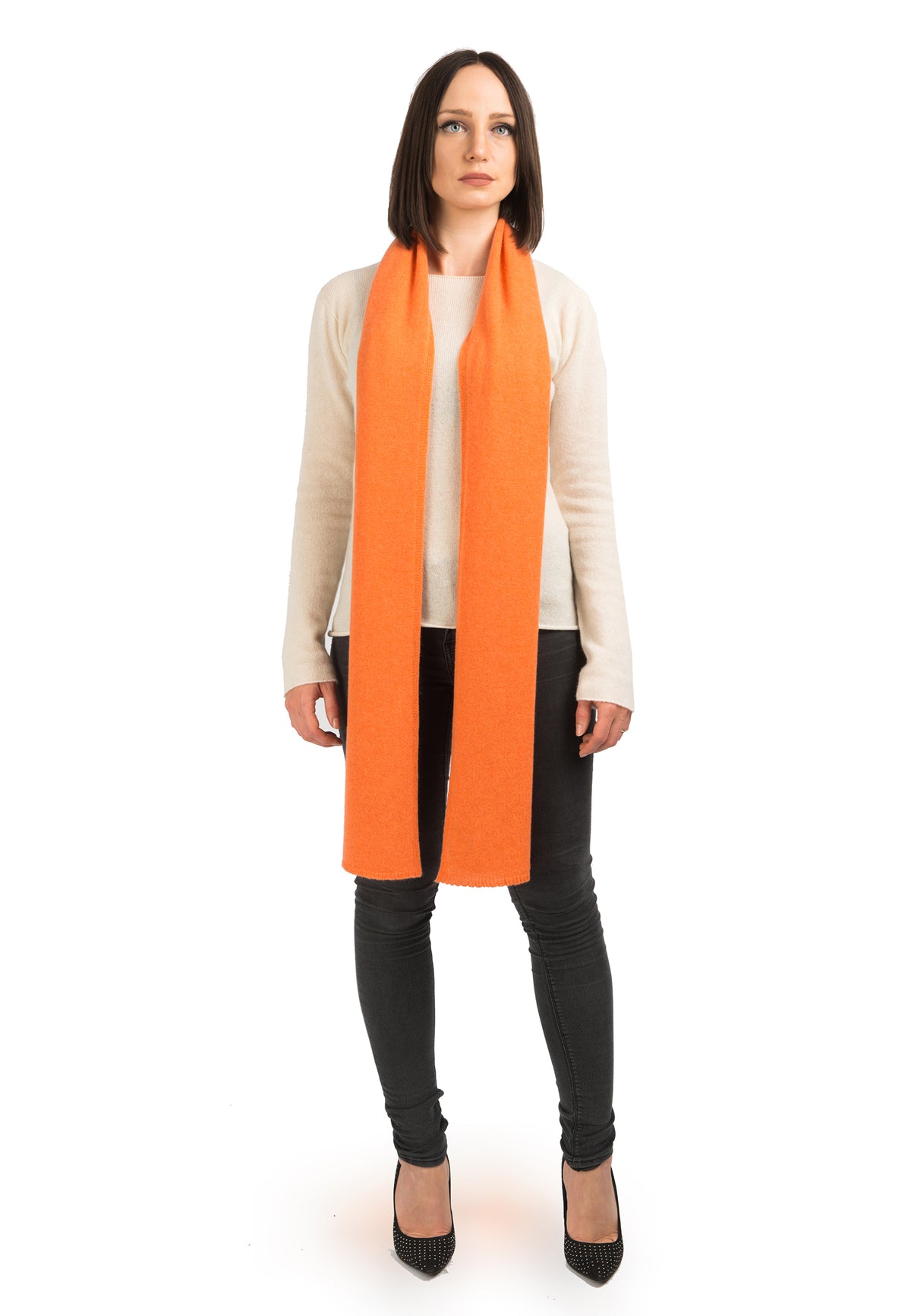 Women's wide 100% cashmere scarf, colour Orange | Dalle Piane Cashmere
