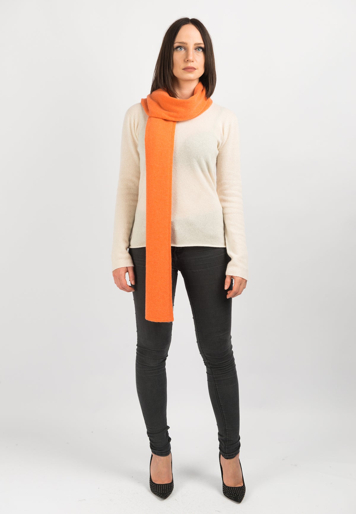 Women's wide 100% cashmere scarf, colour Orange, view 3 | Dalle Piane Cashmere