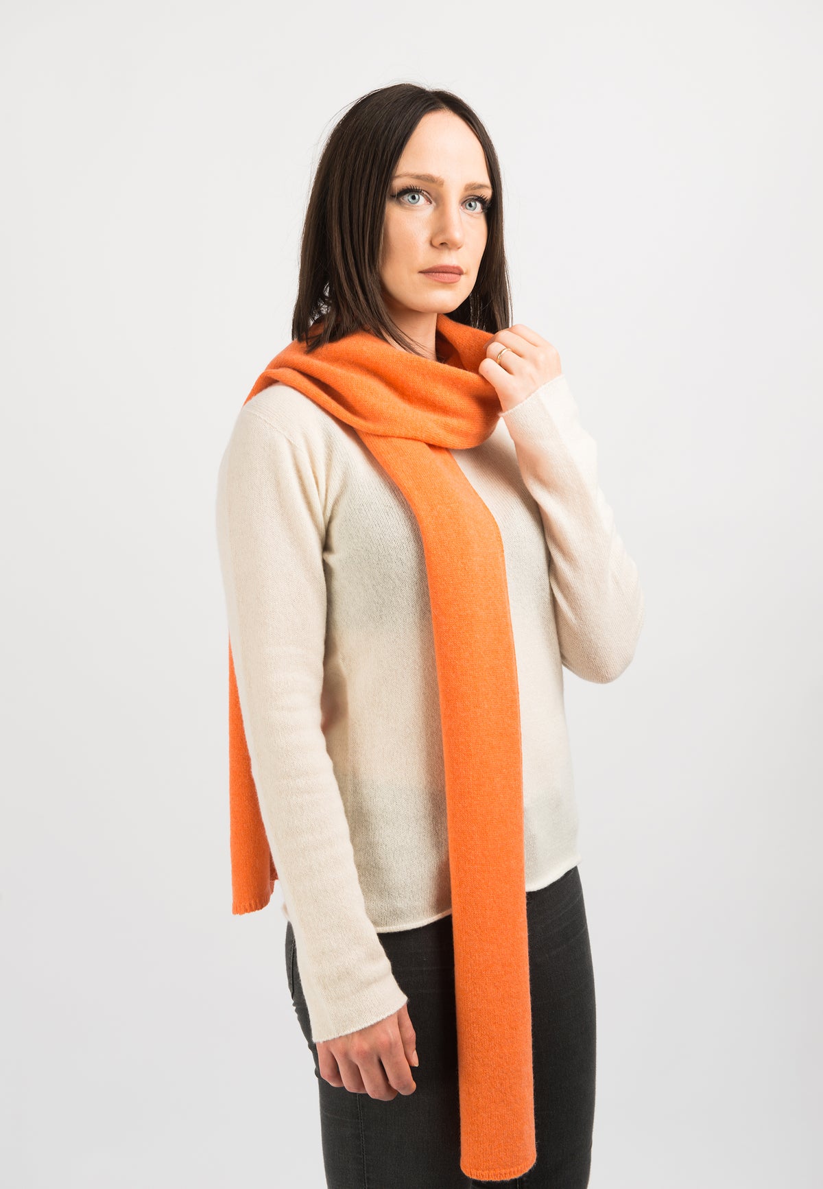 Women's wide 100% cashmere scarf, colour Orange, view 2 | Dalle Piane Cashmere