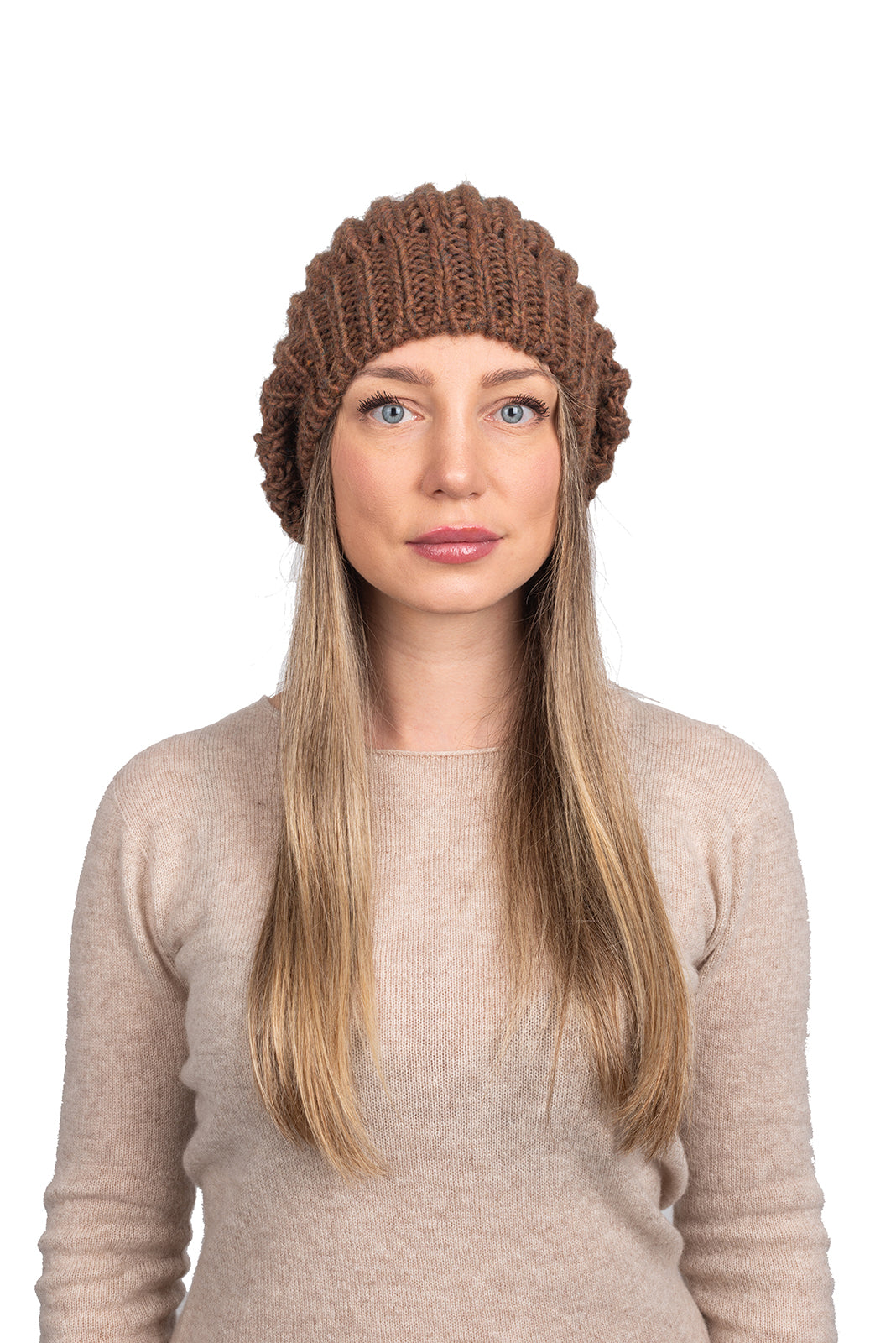 Women's fisherman's rib beanie, colour Moka | Dalle Piane Cashmere