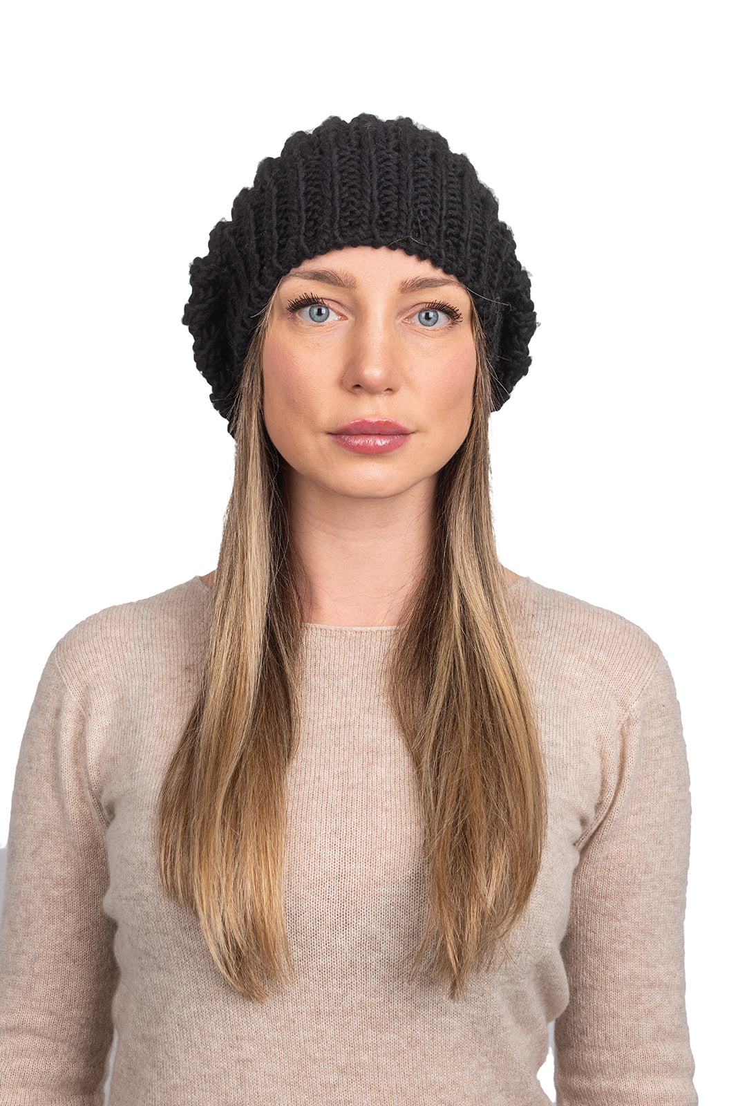 Women's fisherman's rib beanie, colour Black | Dalle Piane Cashmere