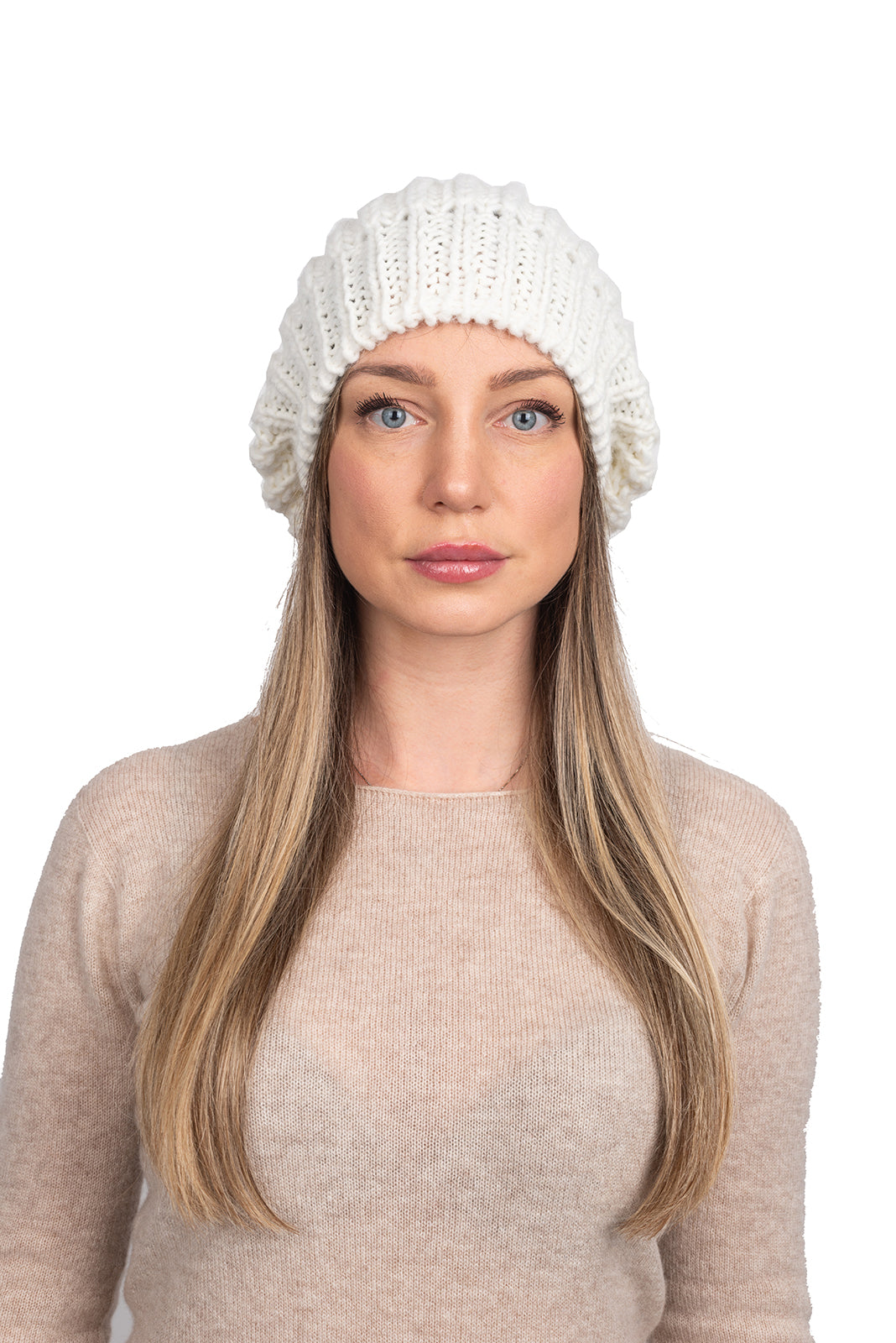 Women's fisherman's rib beanie, colour White | Dalle Piane Cashmere