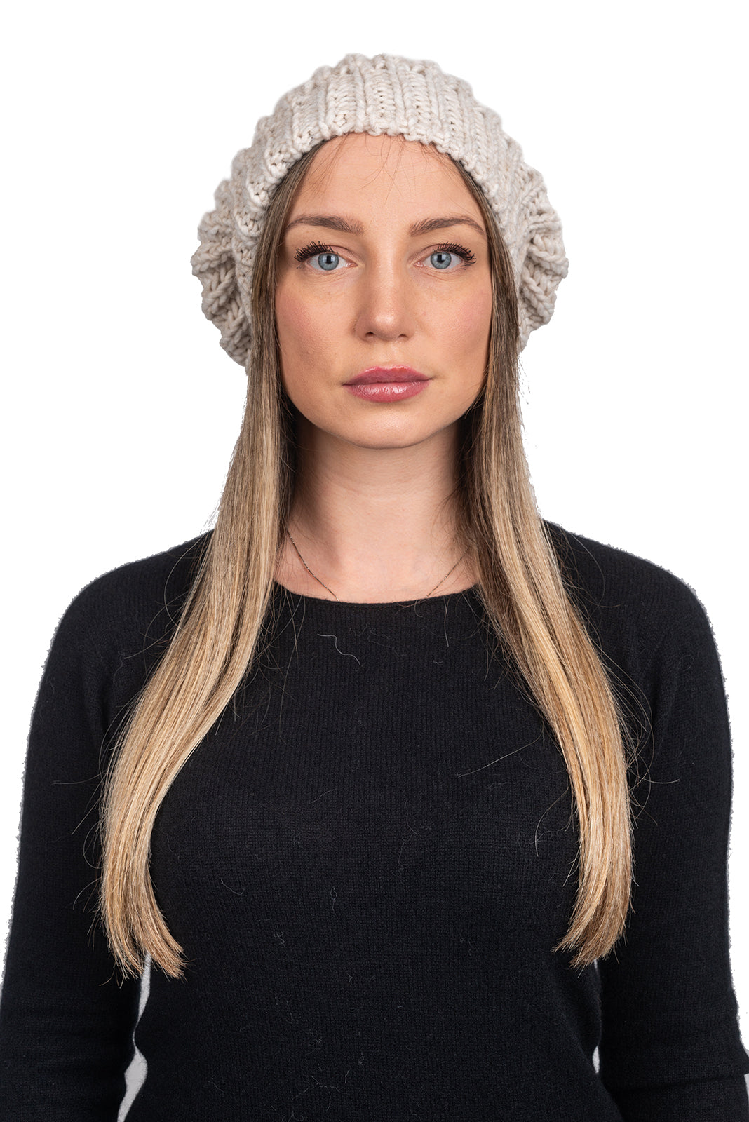 Women's fisherman's rib beanie, colour Beige | Dalle Piane Cashmere