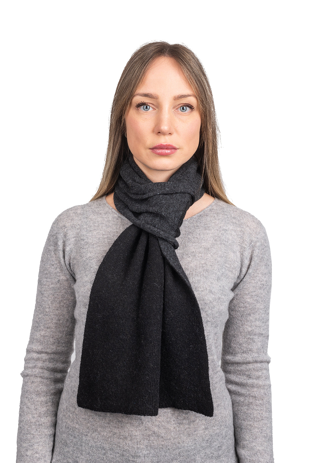 Women's reversible cashmere blend neck warmer, colour Black-Anthracite | Dalle Piane Cashmere
