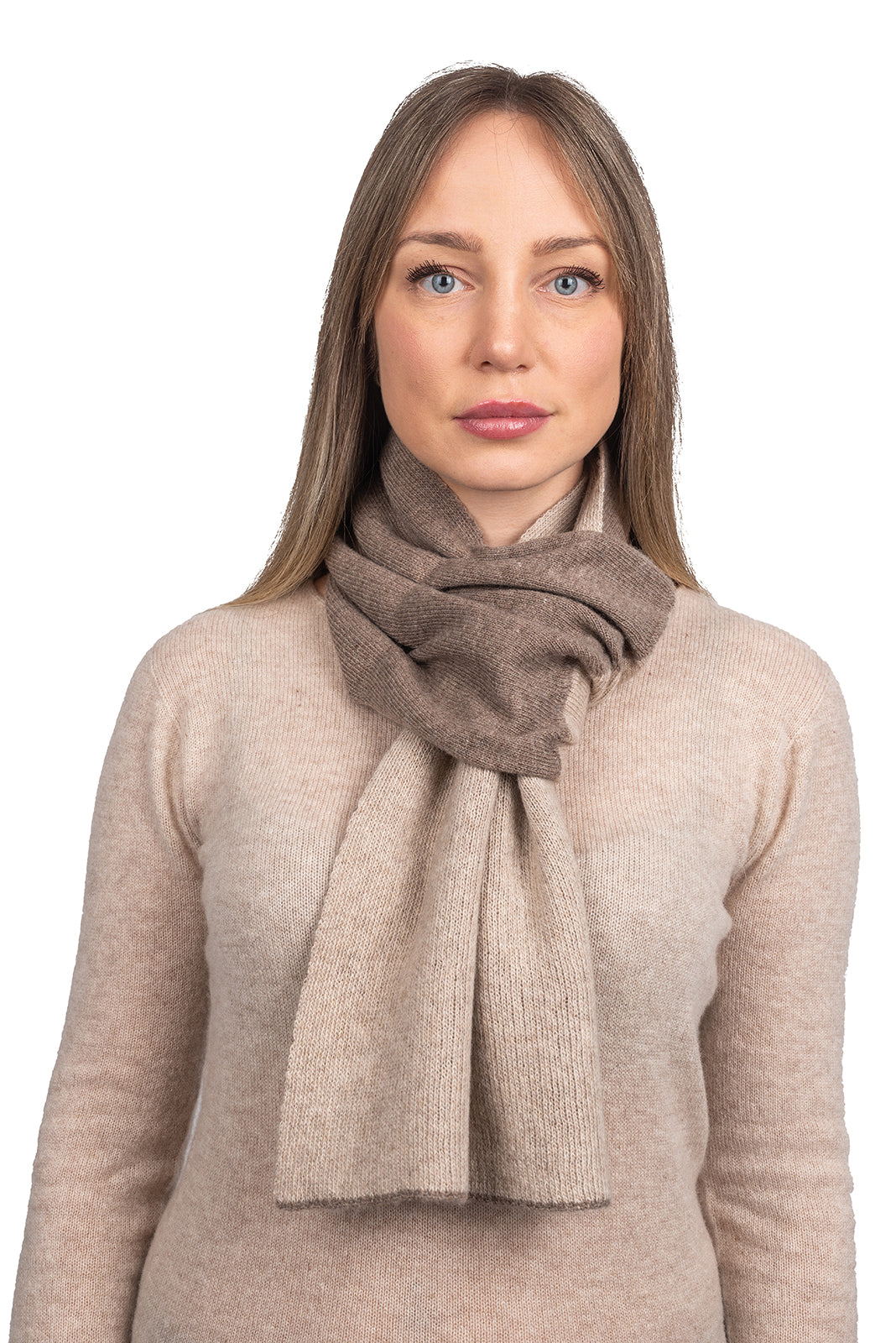 Women's reversible cashmere blend neck warmer, colour Beige-Mink | Dalle Piane Cashmere