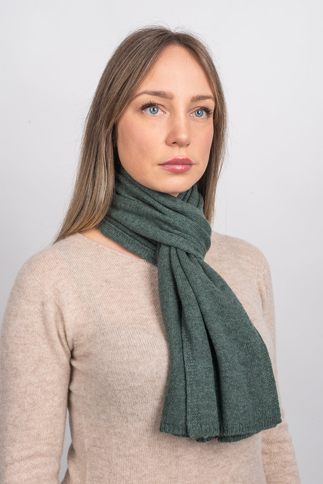 Unisex 100% cashmere scarf, colour Sage Green, view 2 | Dalle Piane Cashmere
