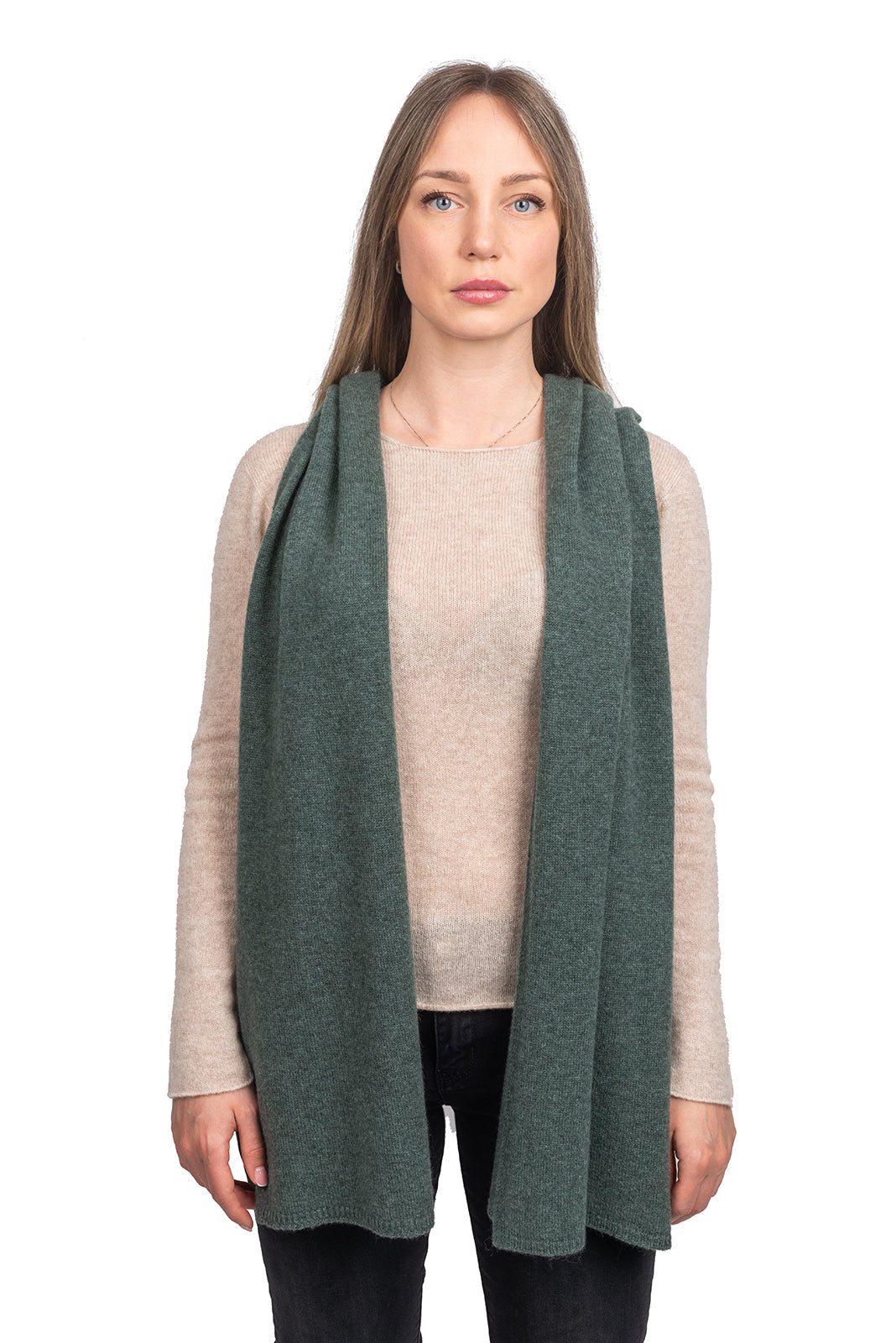 Women's wide 100% cashmere scarf, colour Sage Green | Dalle Piane Cashmere