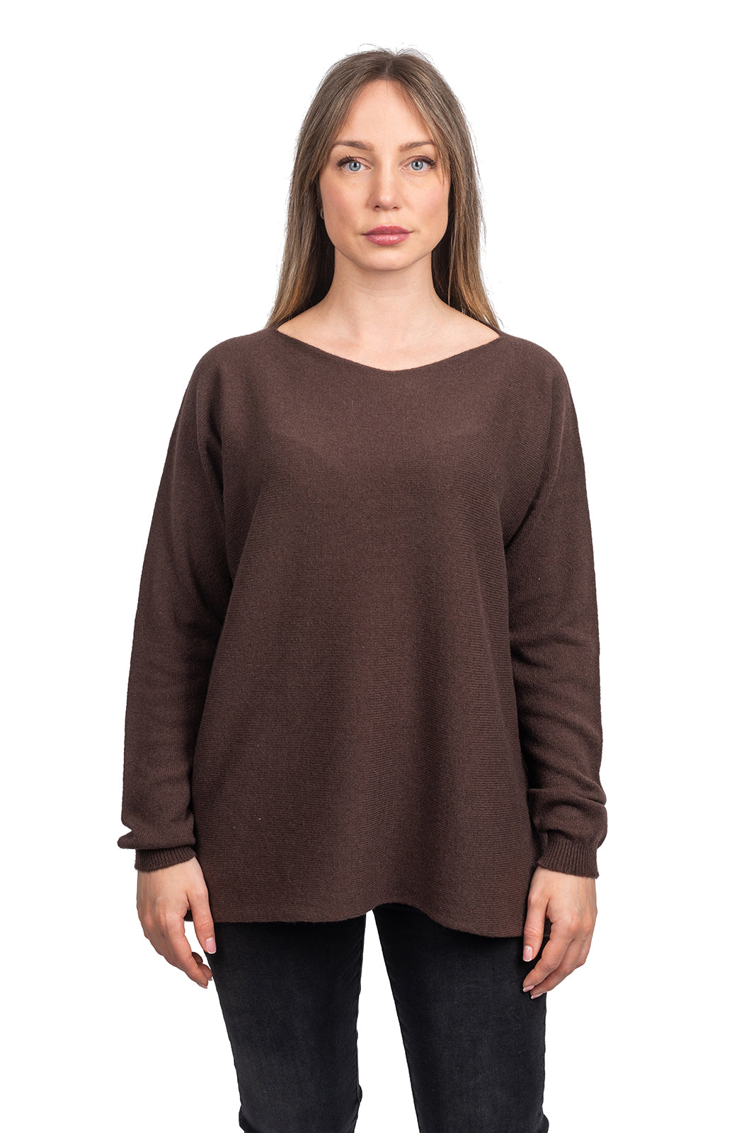 Women's 100% cashmere oversized sweater, colour Brown | Dalle Piane Cashmere