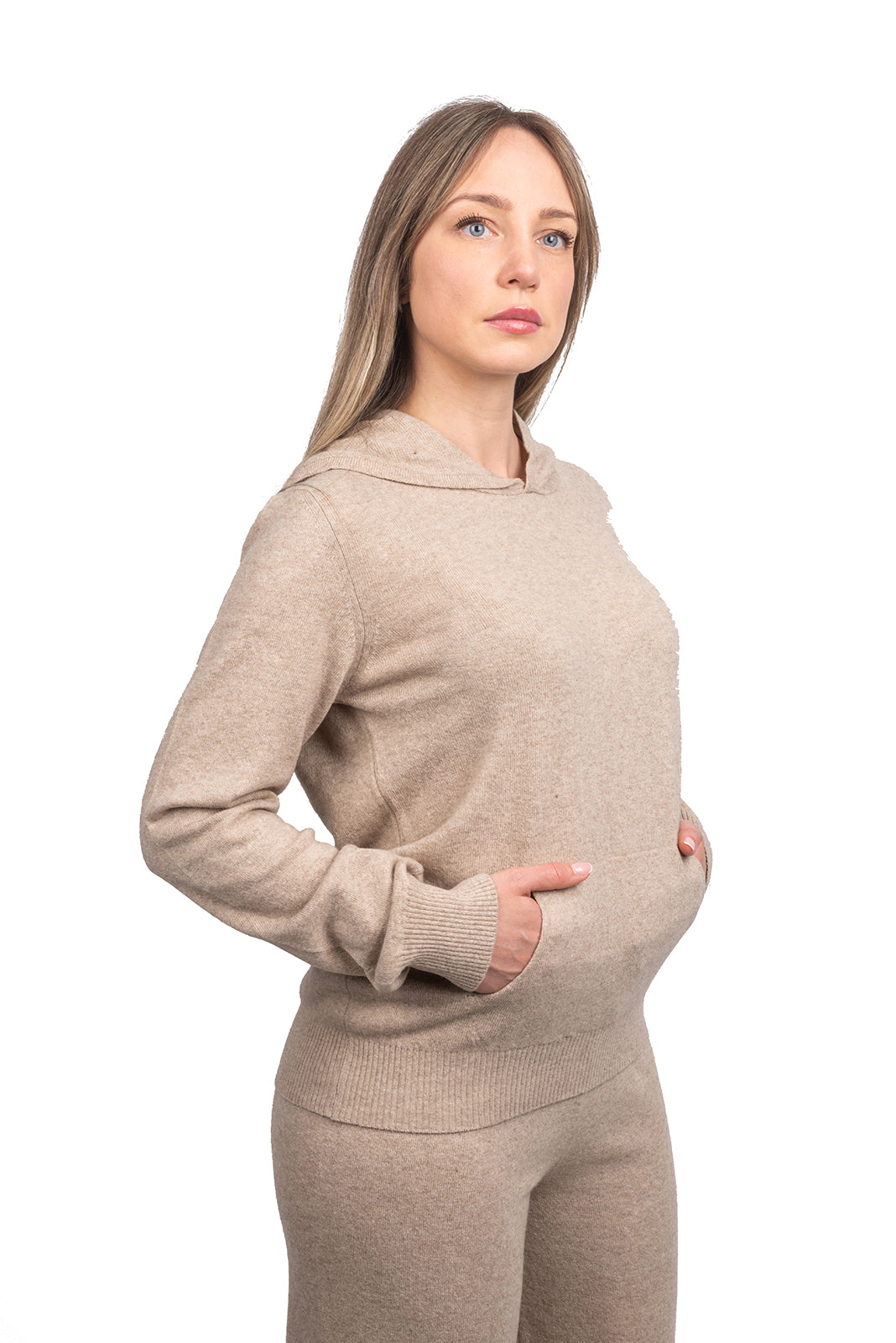 Women's hooded cashmere blend sweatshirt, colour Beige | Dalle Piane Cashmere