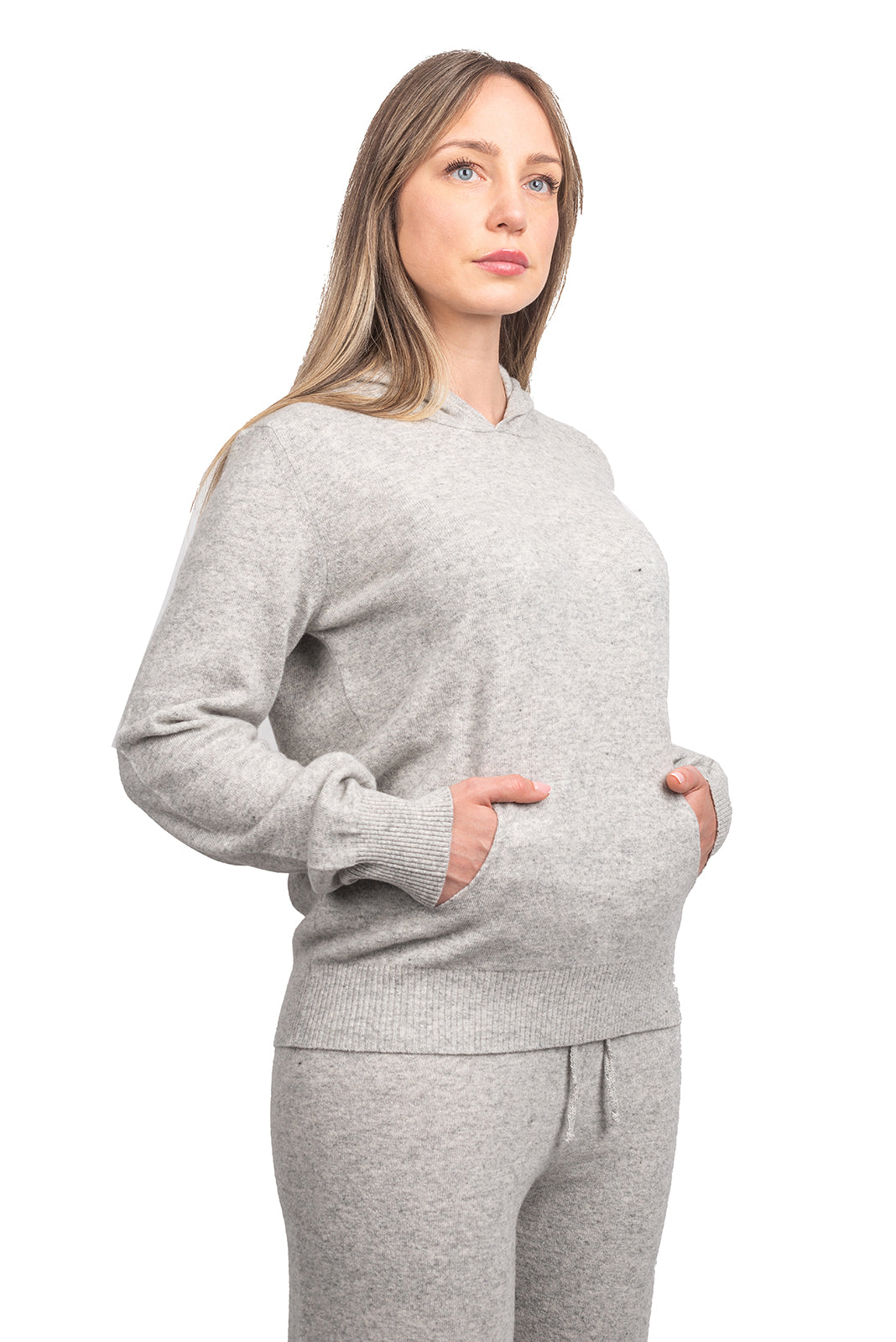 Women's hooded cashmere blend sweatshirt, colour Grey | Dalle Piane Cashmere