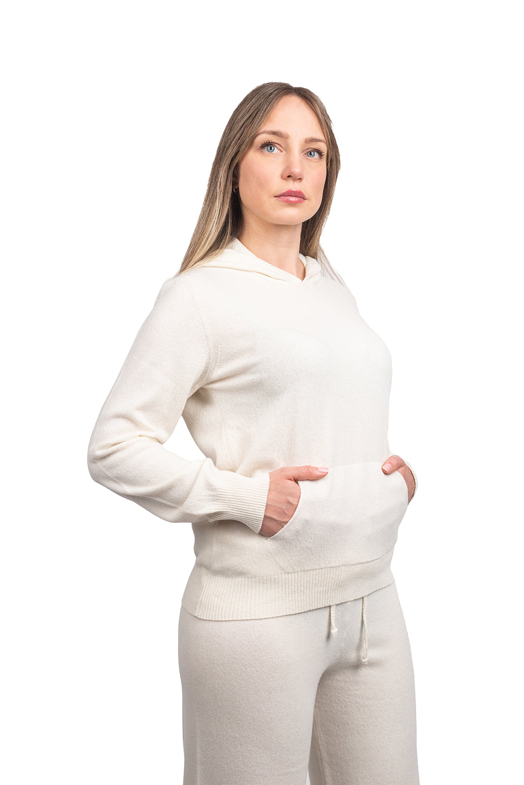 Women's hooded cashmere blend sweatshirt, colour White | Dalle Piane Cashmere