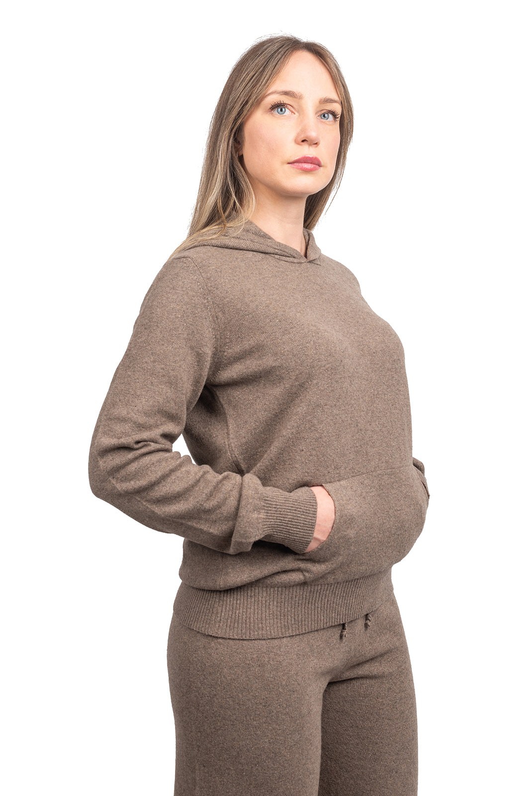 Women's hooded cashmere blend sweatshirt, colour Mink | Dalle Piane Cashmere