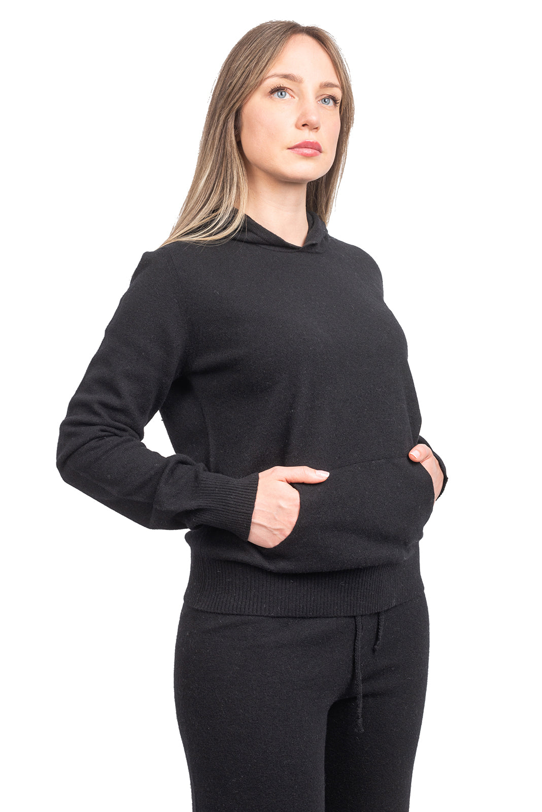 Women's hooded cashmere blend sweatshirt, colour Black | Dalle Piane Cashmere