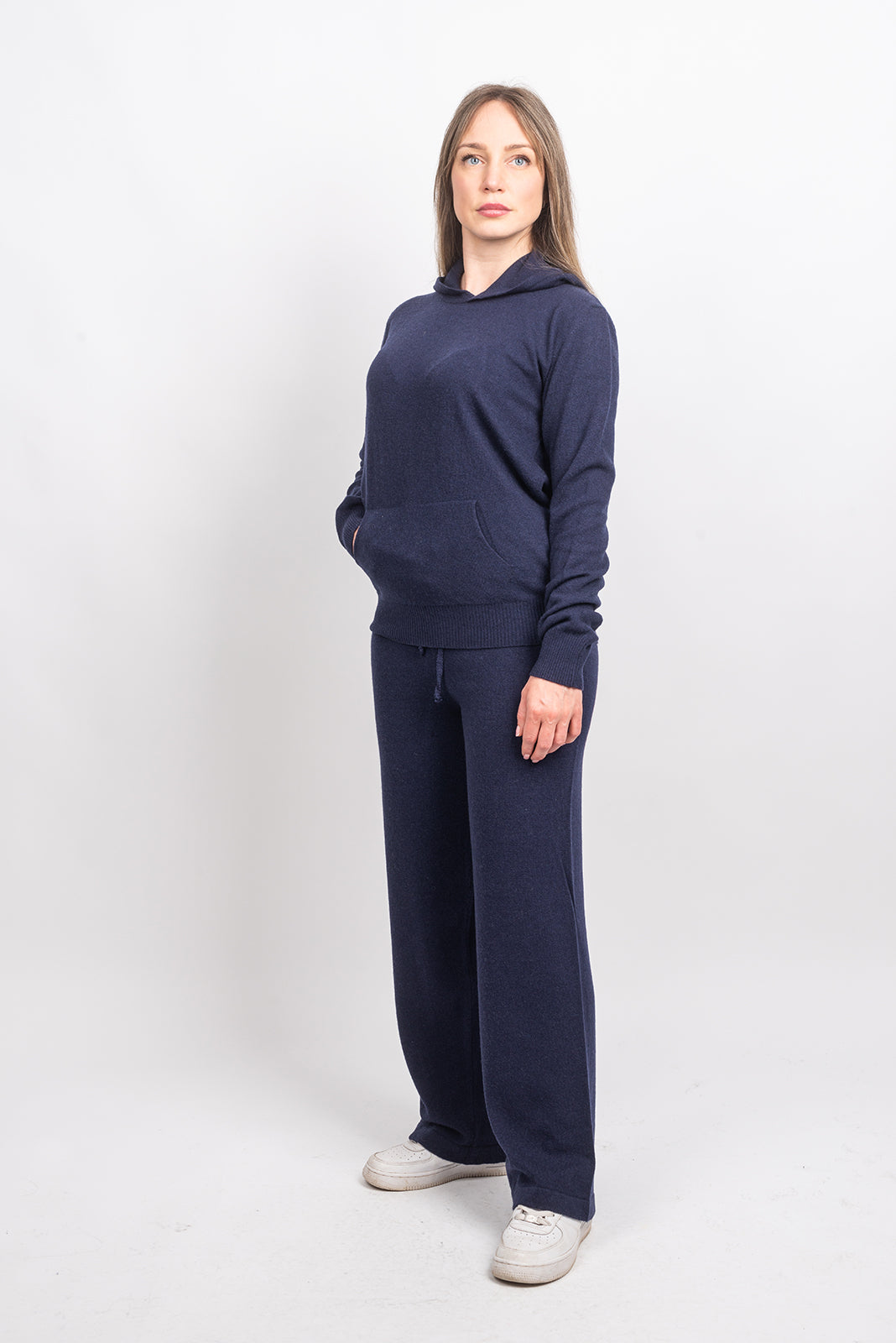 Women's cashmere blend trousers, colour Blue, view 3 | Dalle Piane Cashmere