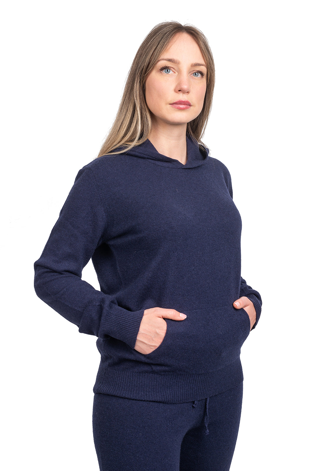 Women's hooded cashmere blend sweatshirt, colour Blue | Dalle Piane Cashmere