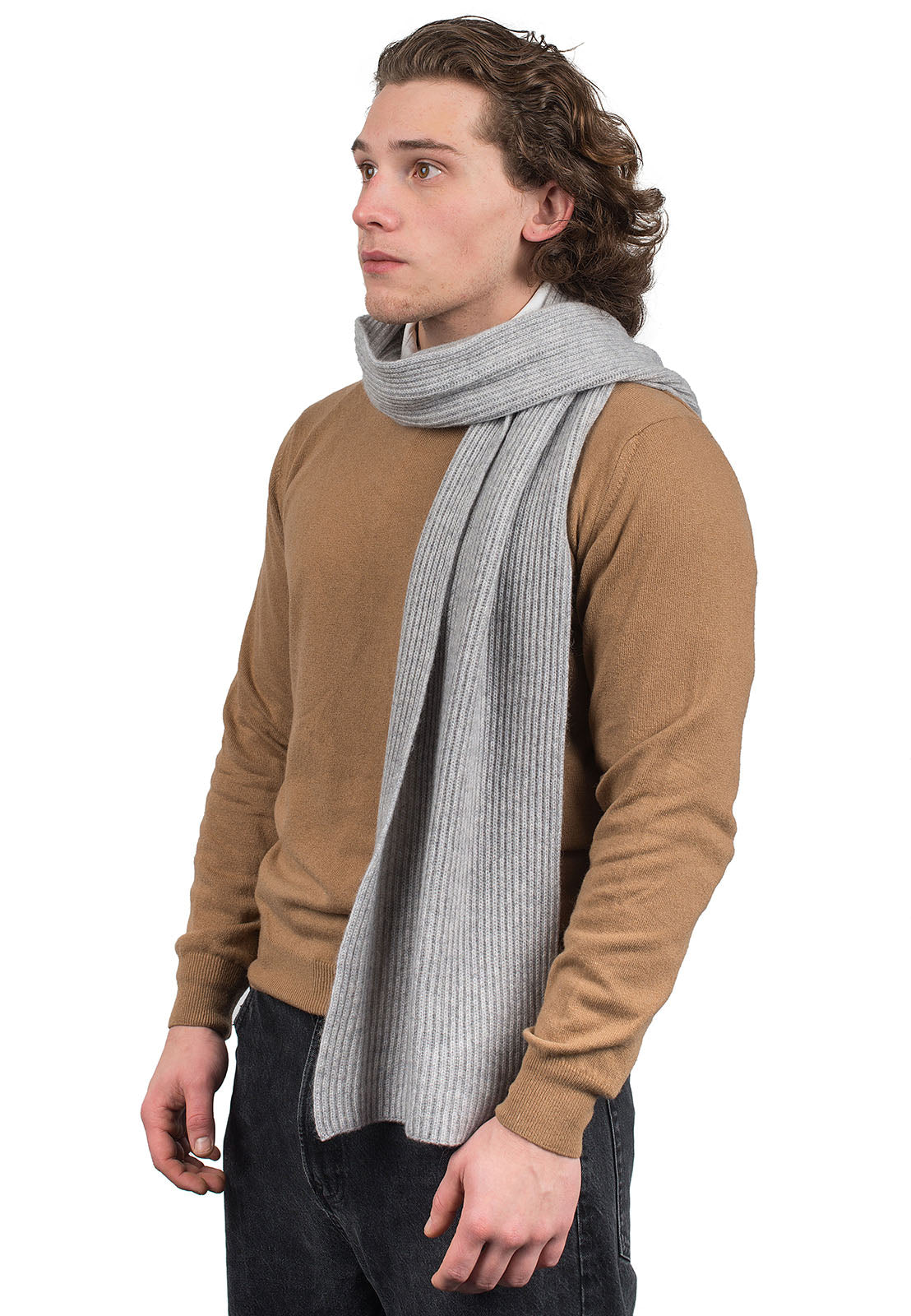 Men's fisherman's rib 100% cashmere scarf, colour Grey | Dalle Piane Cashmere