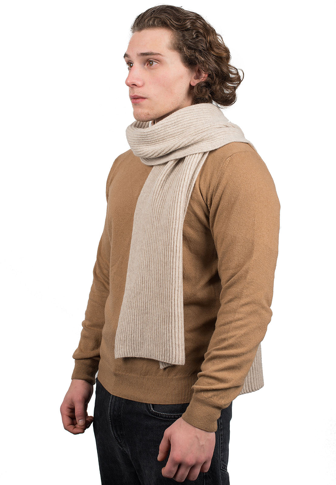 Men's fisherman's rib 100% cashmere scarf, colour Beige | Dalle Piane Cashmere