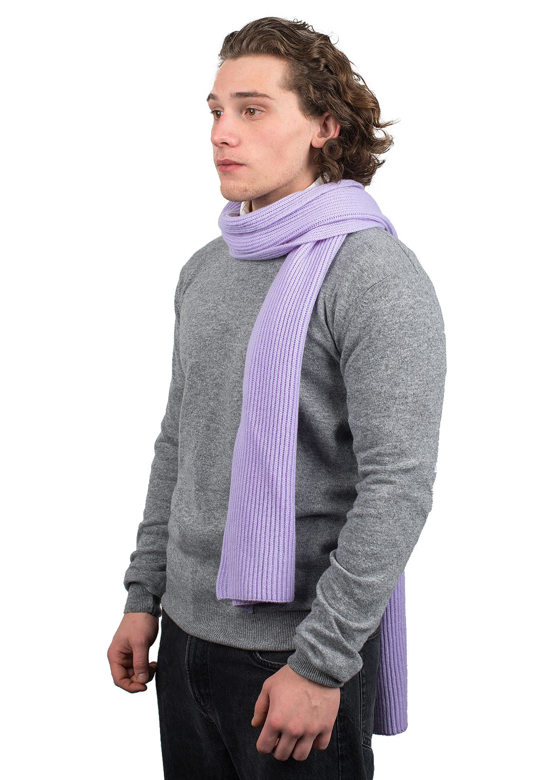 Men's fisherman's rib 100% cashmere scarf, colour Lilac | Dalle Piane Cashmere