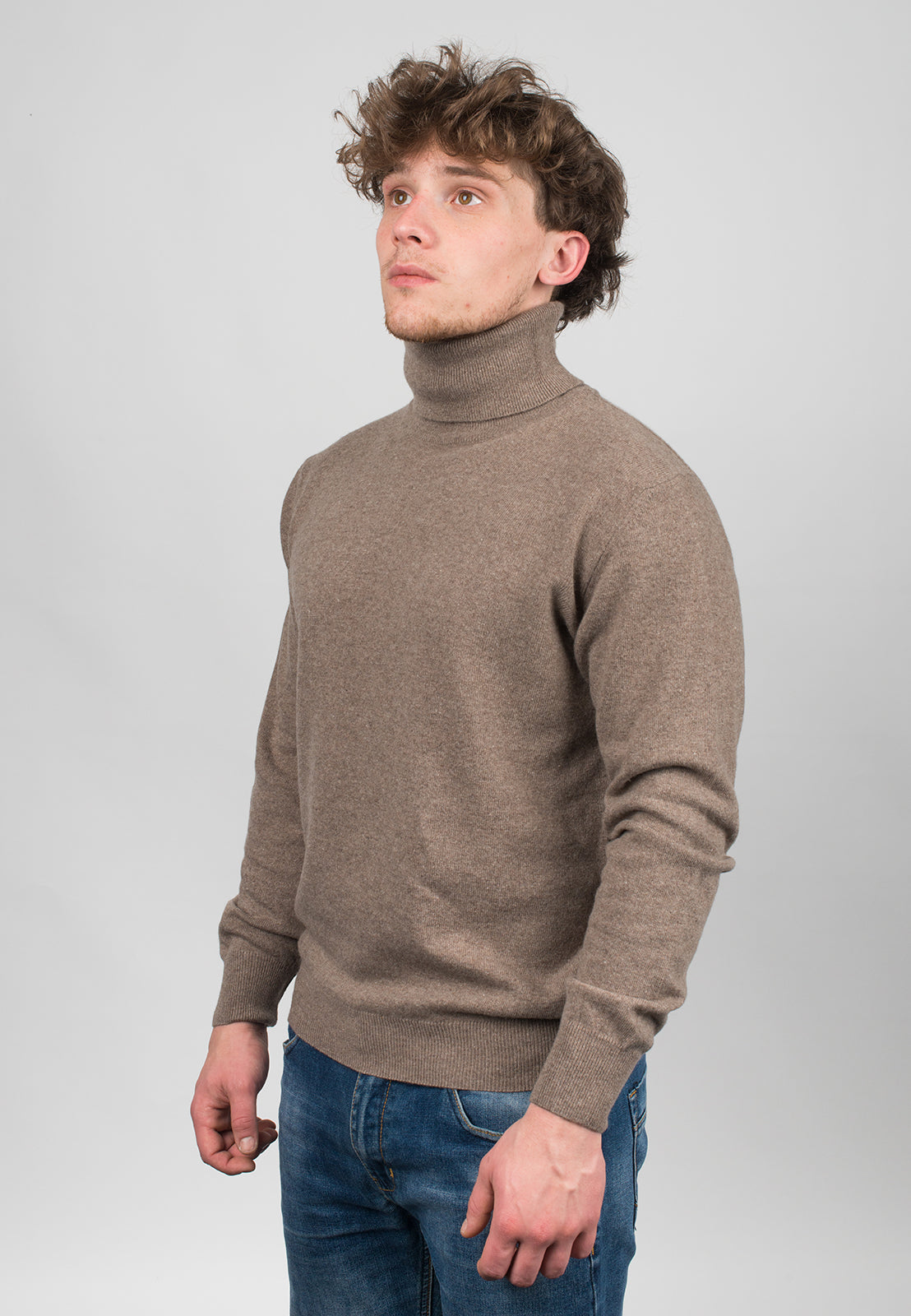 Men's cashmere blend turtleneck, colour Mink, view 2 | Dalle Piane Cashmere