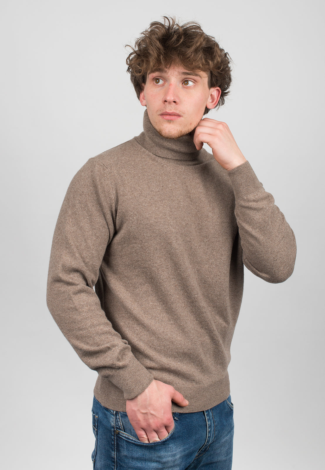 Men's cashmere blend turtleneck, colour Mink, view 3 | Dalle Piane Cashmere