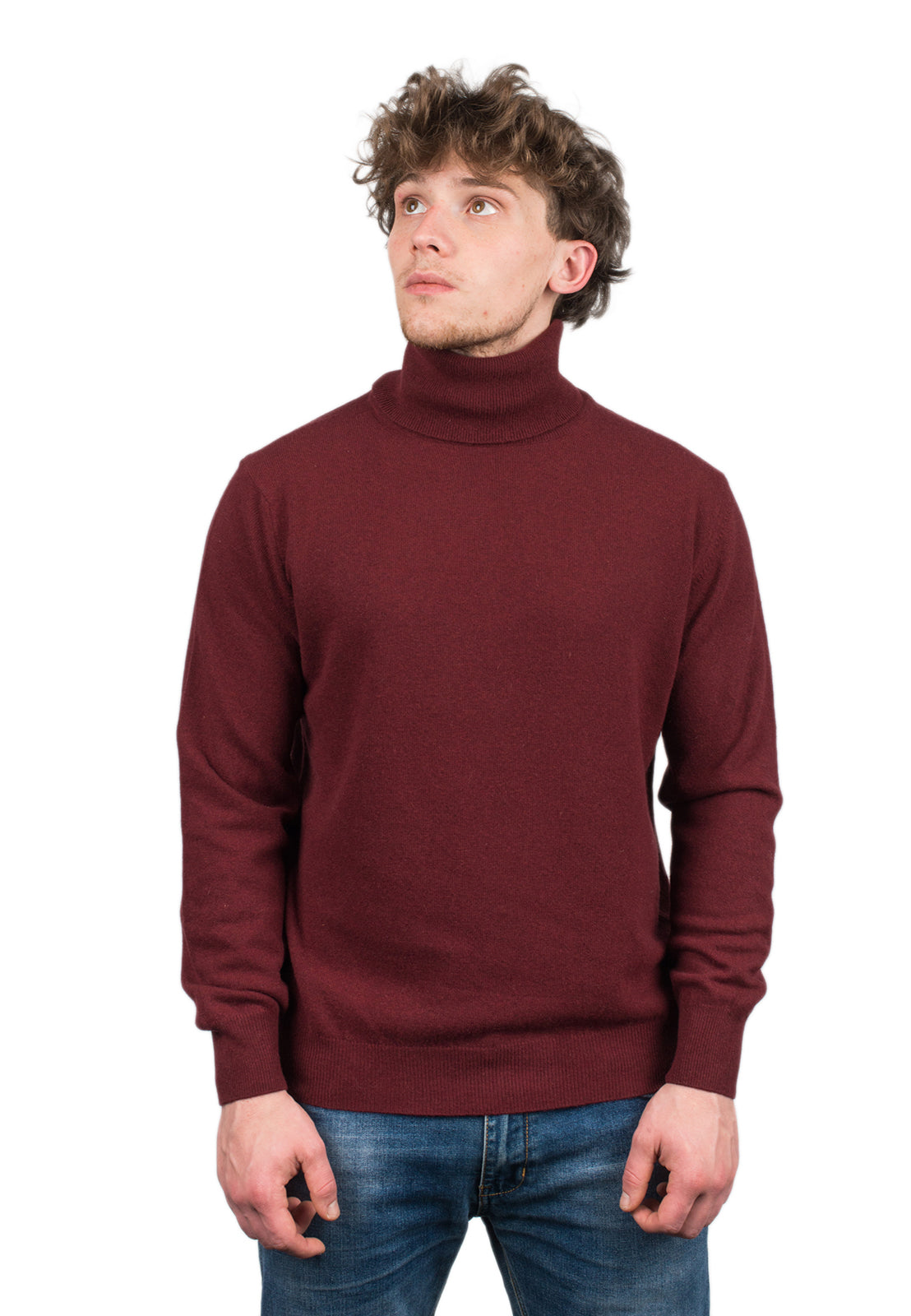 Men's cashmere blend turtleneck, colour Bordeaux | Dalle Piane Cashmere