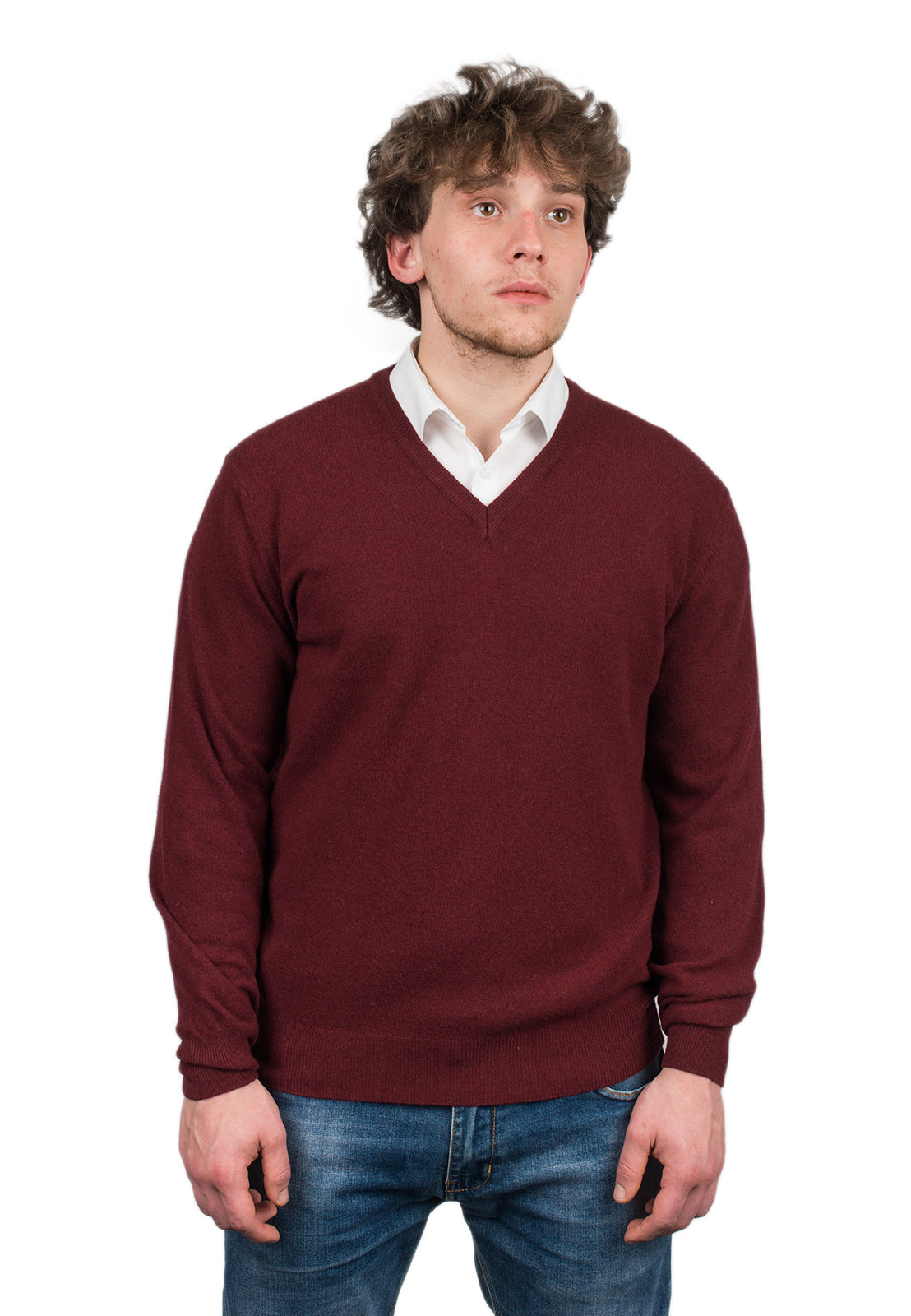 Men's cashmere blend V-neck, colour Bordeaux | Dalle Piane Cashmere