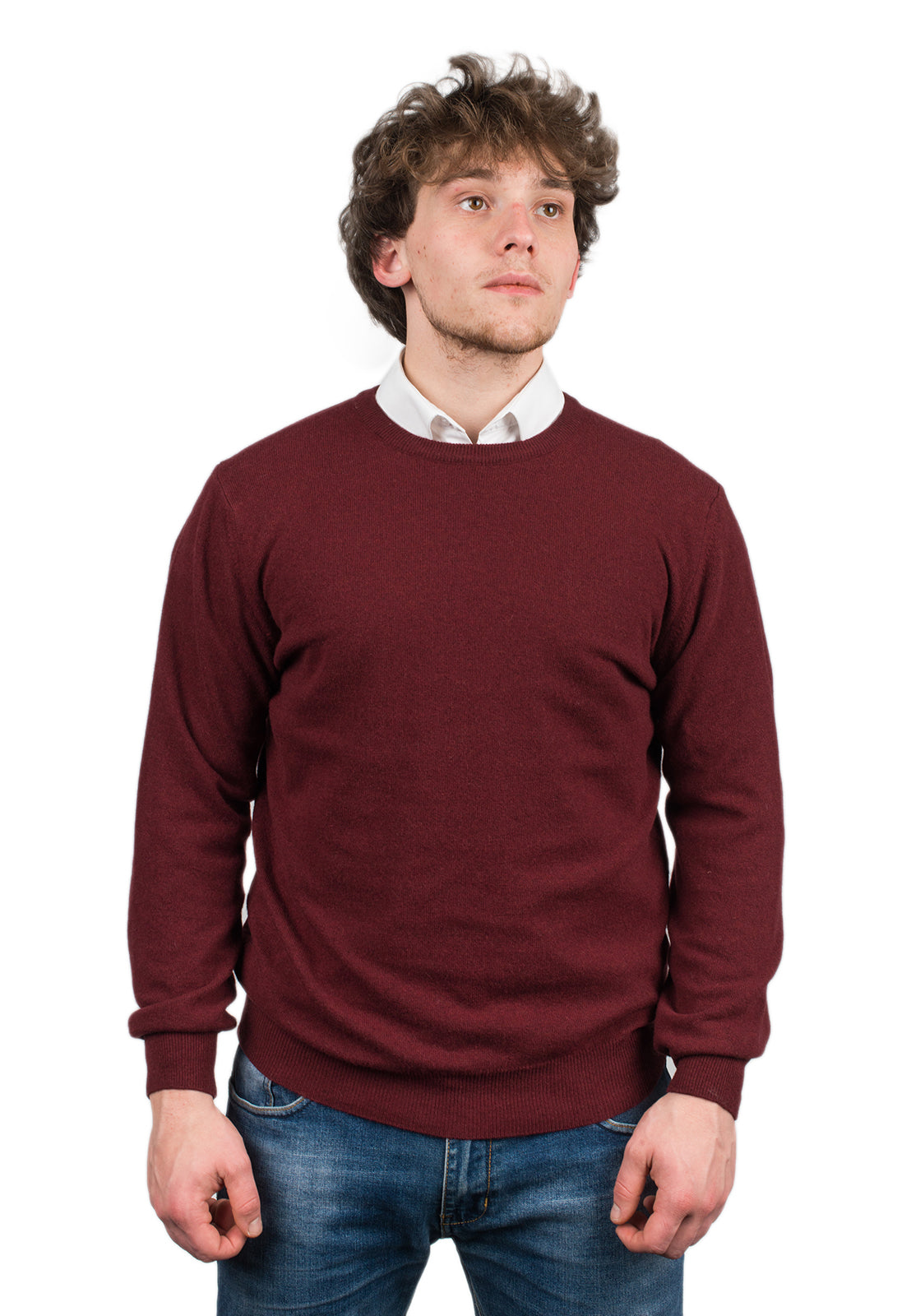Men's cashmere blend crewneck, colour Bordeaux | Dalle Piane Cashmere
