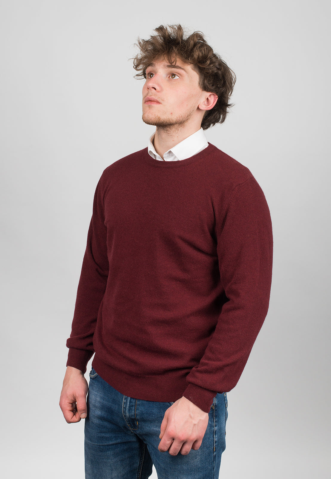 Men's cashmere blend crewneck, colour Bordeaux, view 2 | Dalle Piane Cashmere