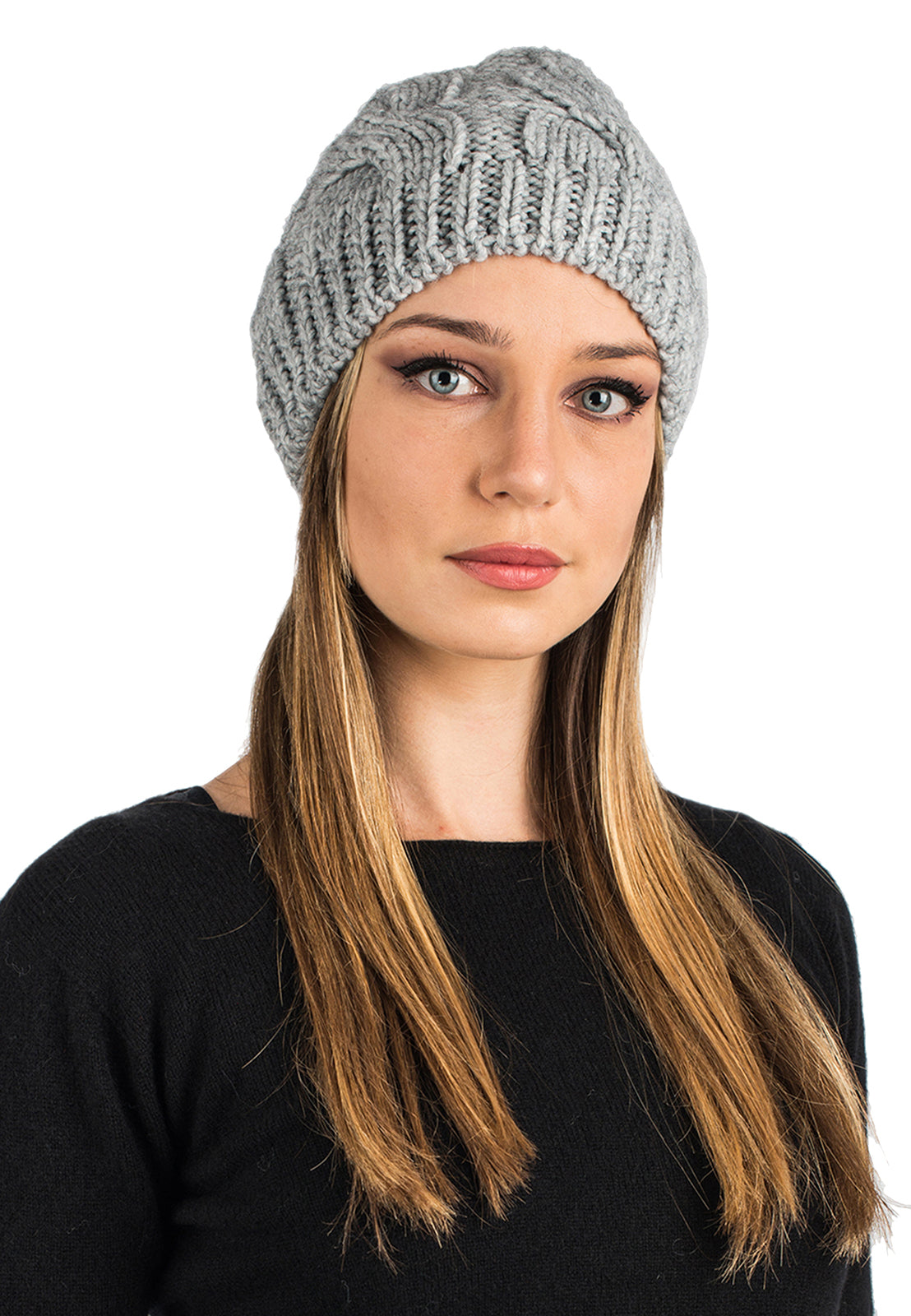 Women's cable-knit beanie, colour Grey | Dalle Piane Cashmere