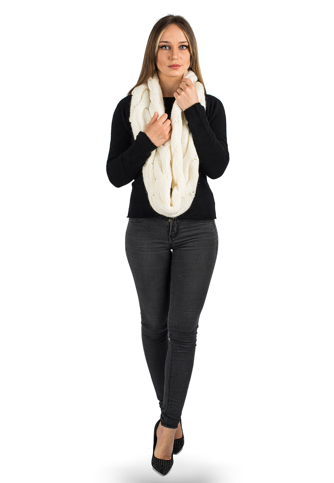 Cable-knit scarf, colour Cream | Dalle Piane Cashmere