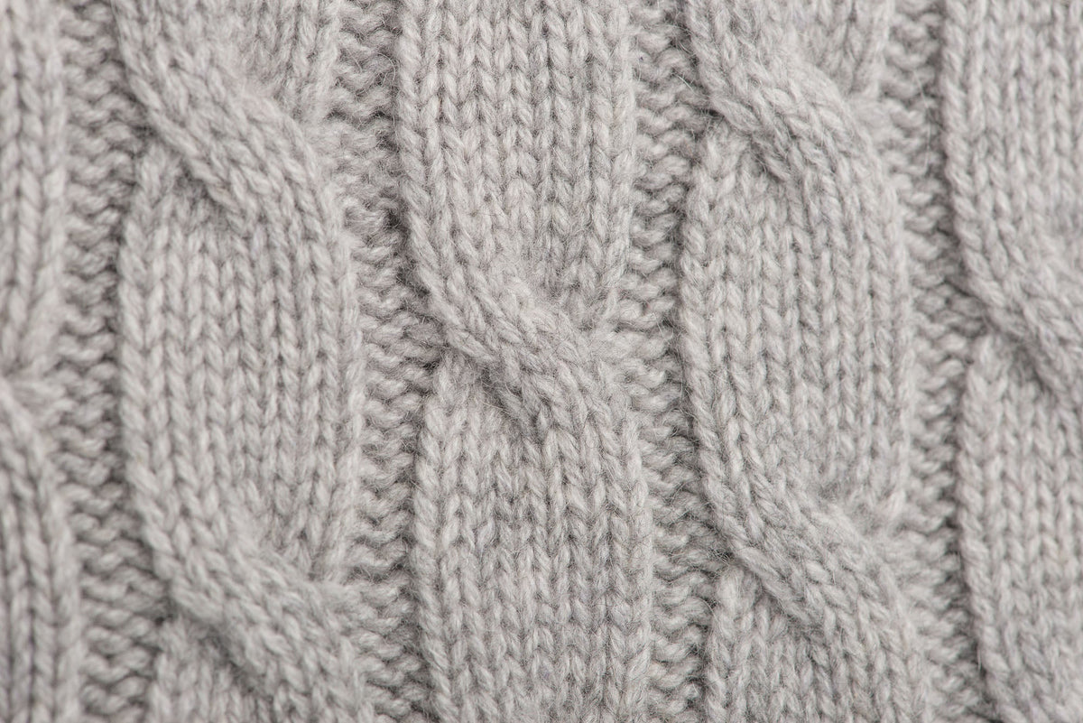 Cable-knit 100% cashmere throw, colour Grey, view 2 | Dalle Piane Cashmere