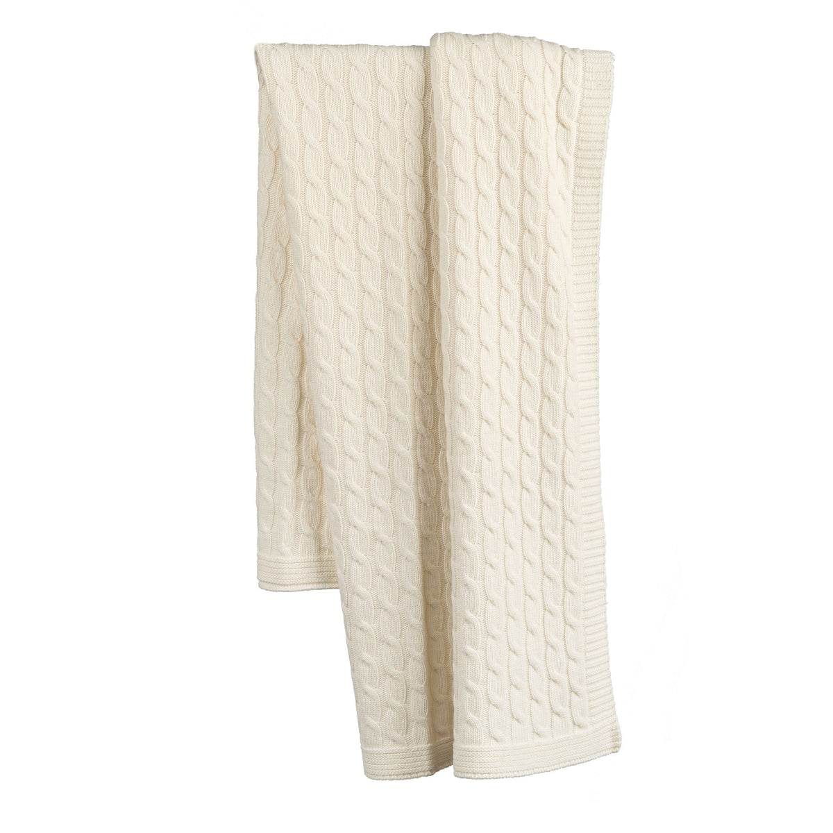 Cable-knit 100% cashmere throw, colour Cream | Dalle Piane Cashmere