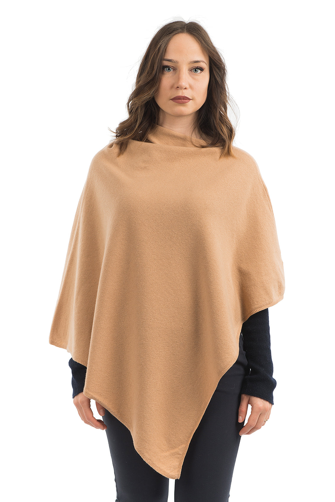 Cashmere blend poncho, colour Camel | Dalle Piane Cashmere