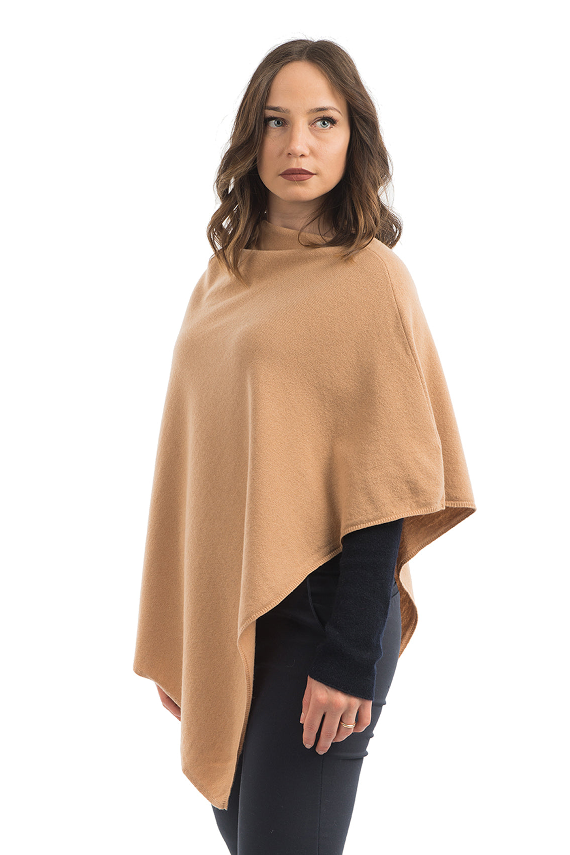 Cashmere blend poncho, colour Camel, view 2 | Dalle Piane Cashmere