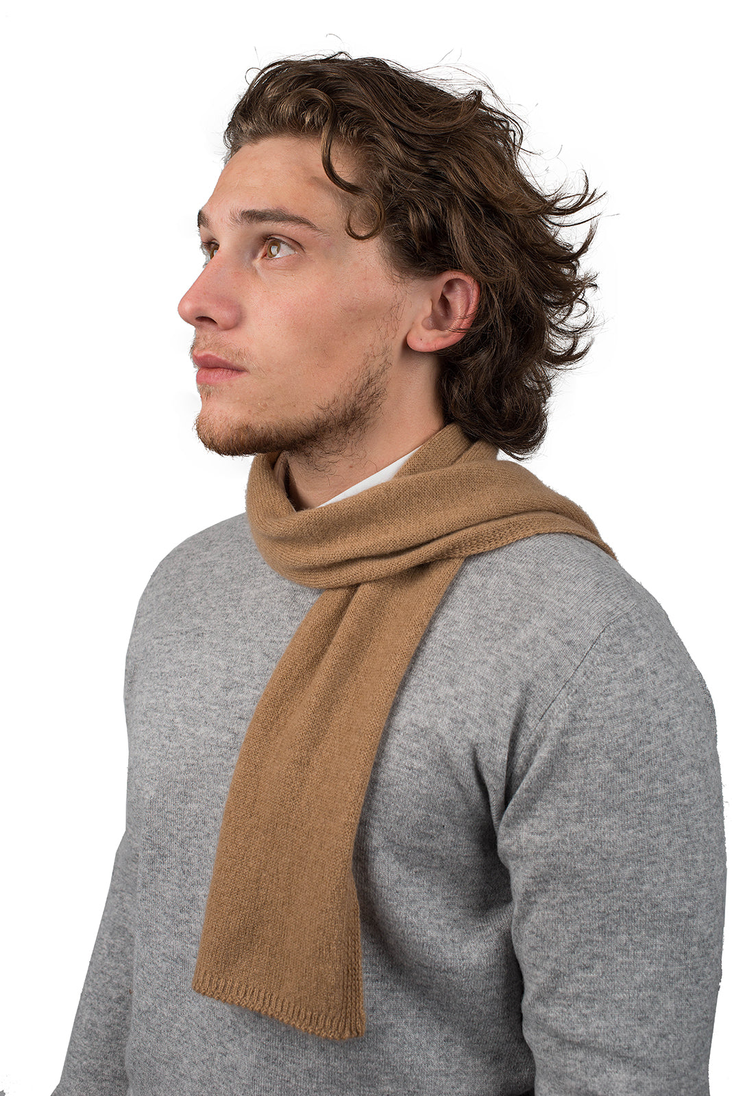 Men's 100% cashmere skinny scarf, colour Camel | Dalle Piane Cashmere